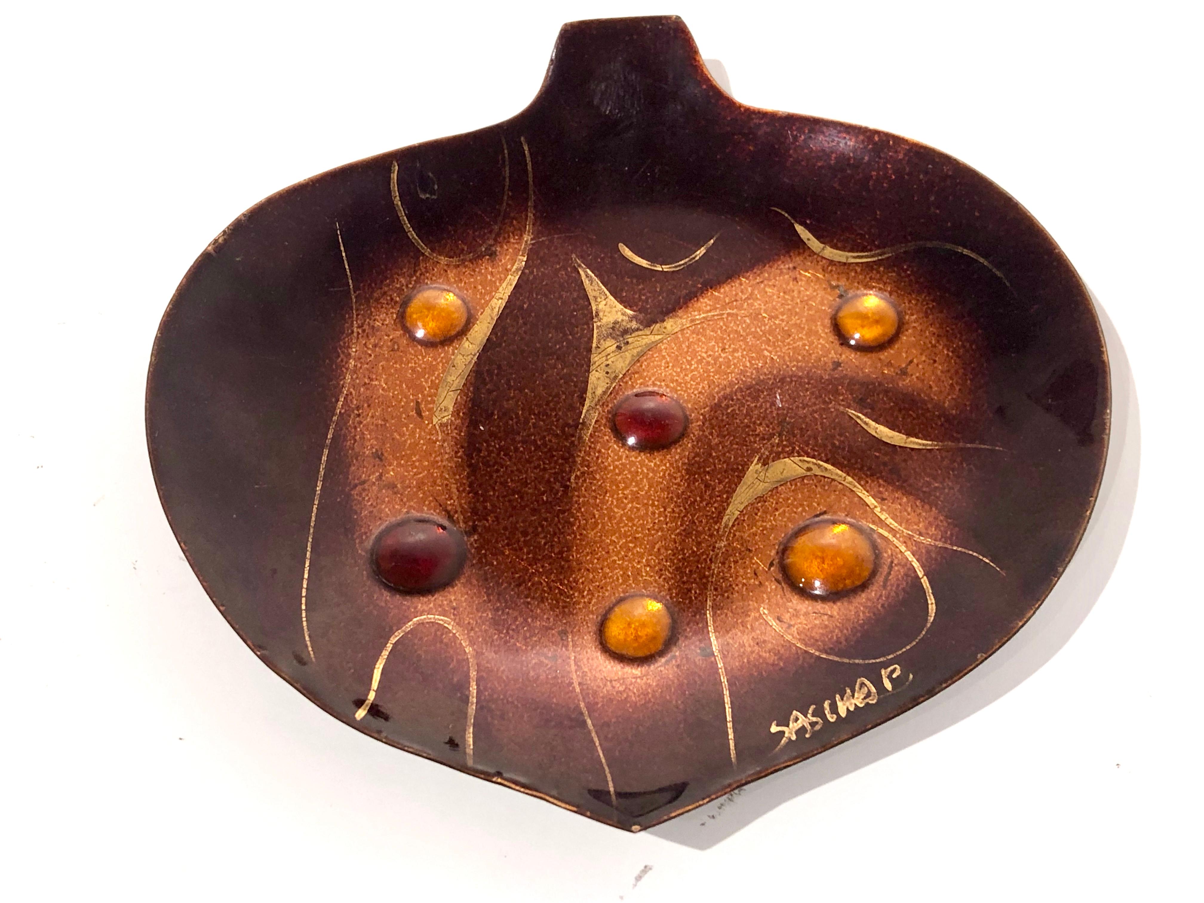 Freeform Enamel on Copper Decorative Abstract Plate by Sascha Brastoff In Good Condition For Sale In San Diego, CA