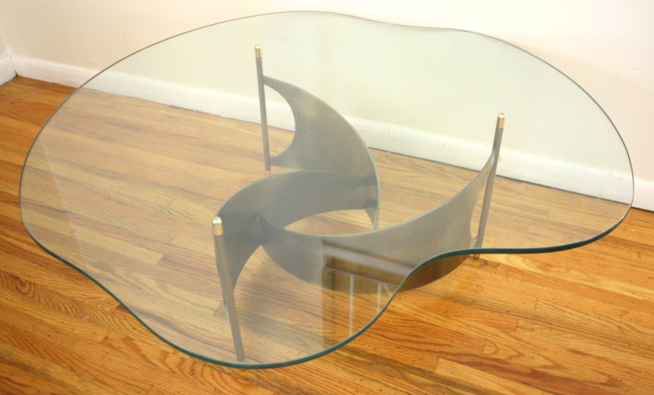 American Free Form Glass Coffee Table with Propeller Base