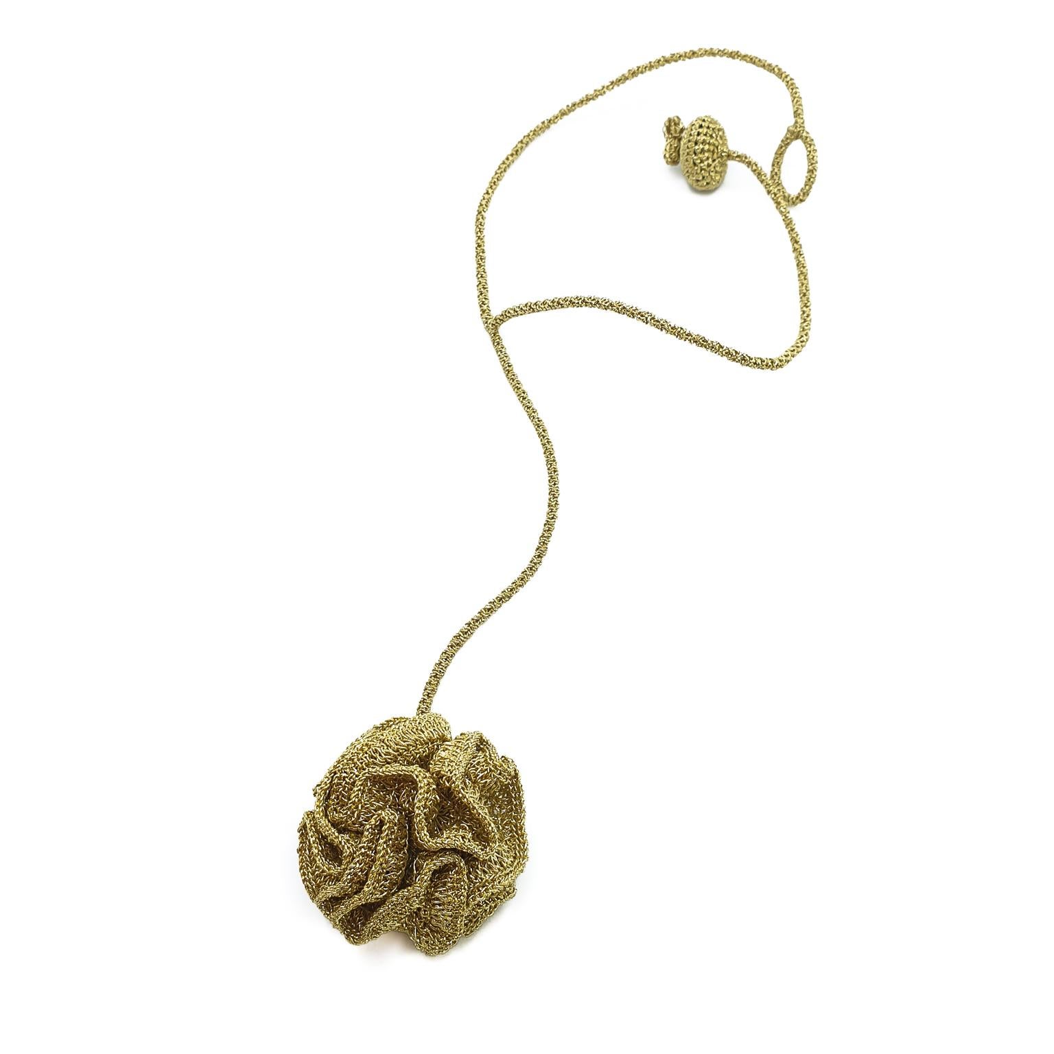 Art Nouveau Gold Color Thread Crochet Flower Young Hip Art Contemporary Jewelry Necklace For Sale