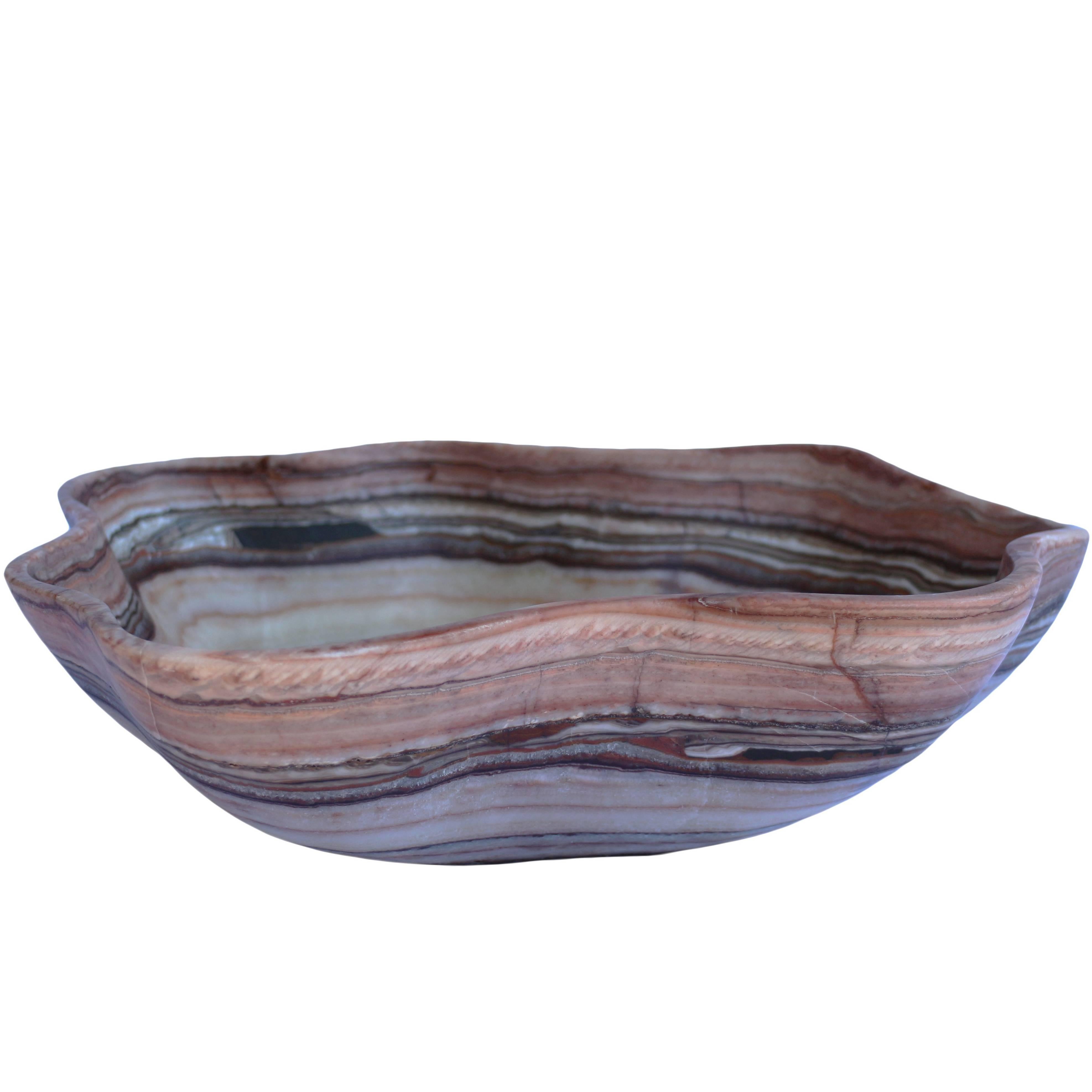 Free-Form Hand-Carved Onyx Bowl For Sale