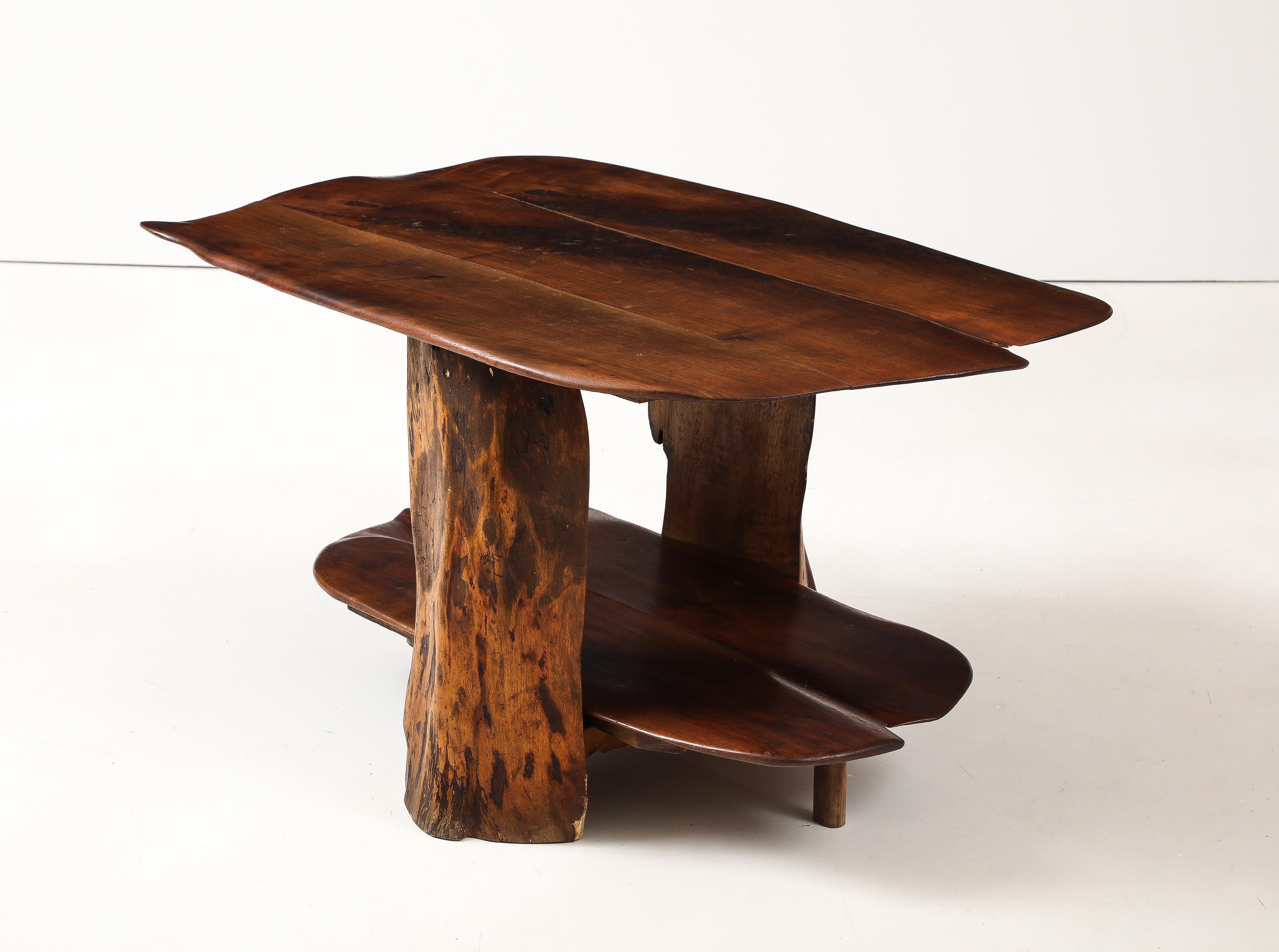 Free Form Hand Made Mid Century Walnut Two Tier Coffee Table, France, 1950's 3