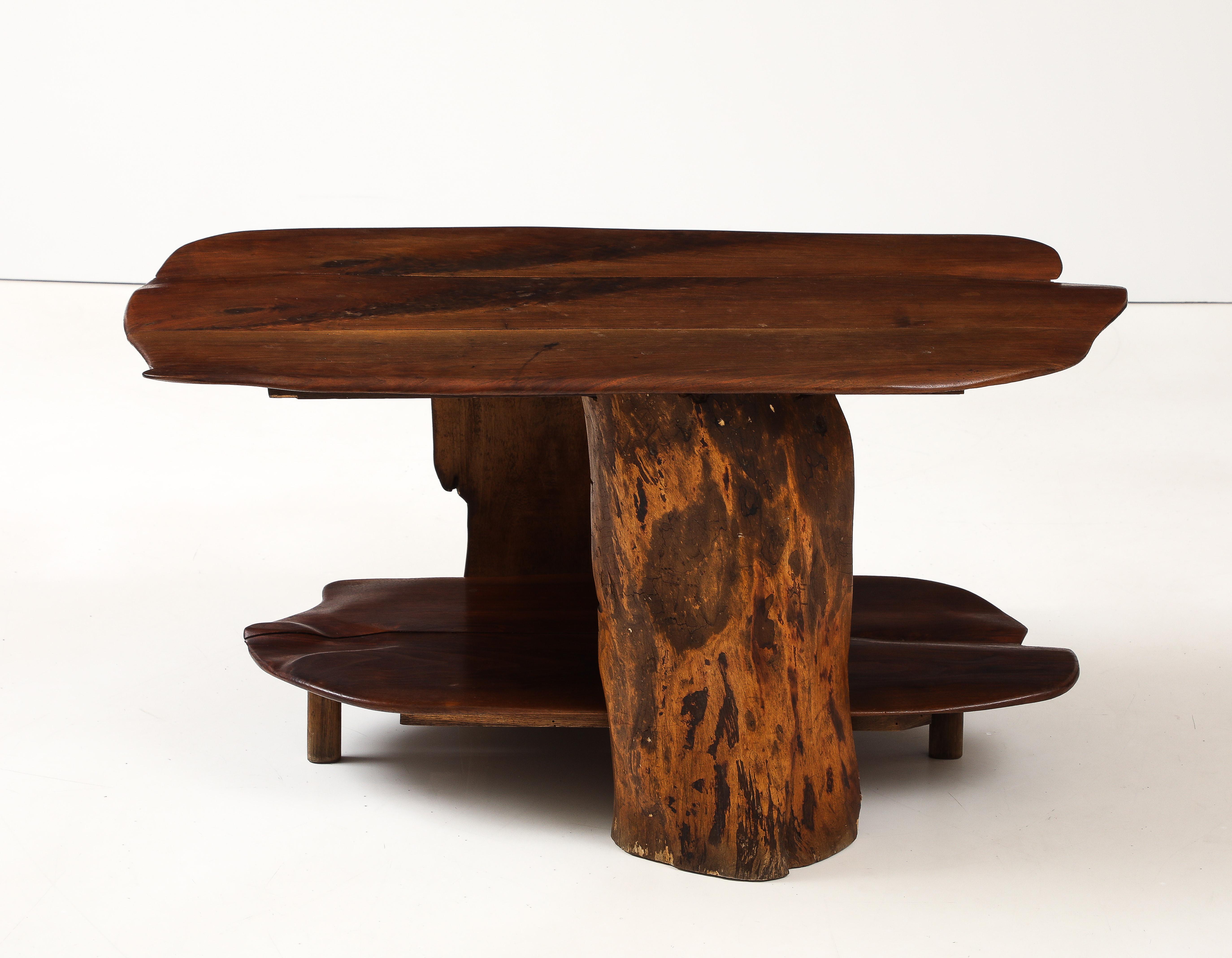 Free Form Hand Made Mid Century Walnut Two Tier Coffee Table, France, 1950's 4