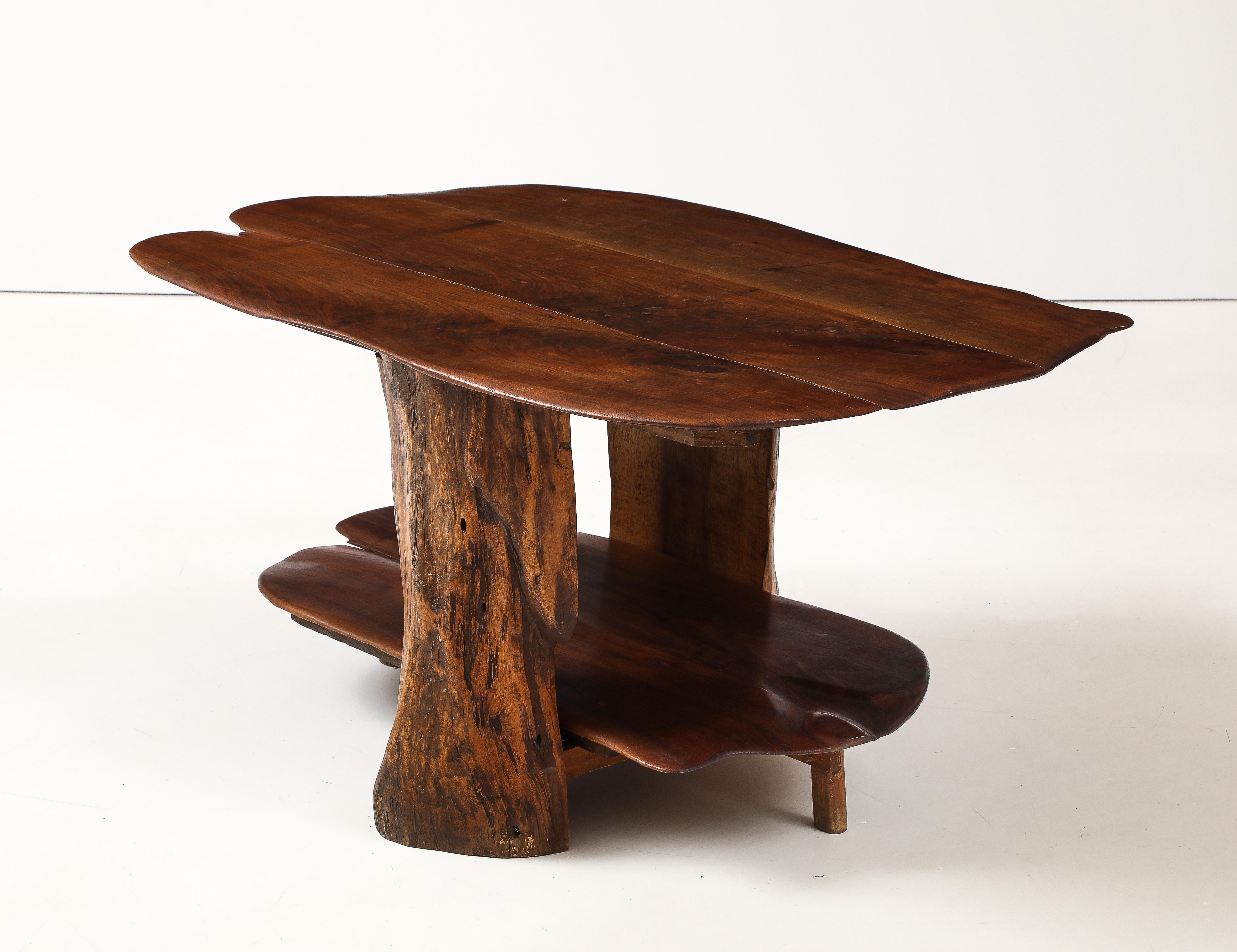 Free Form Hand Made Mid Century Walnut Two Tier Coffee Table, France, 1950's 8