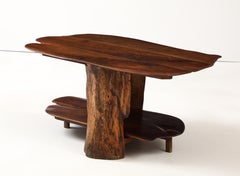 Free Form Hand Made Mid Century Walnut Two Tier Coffee Table, France, 1950's