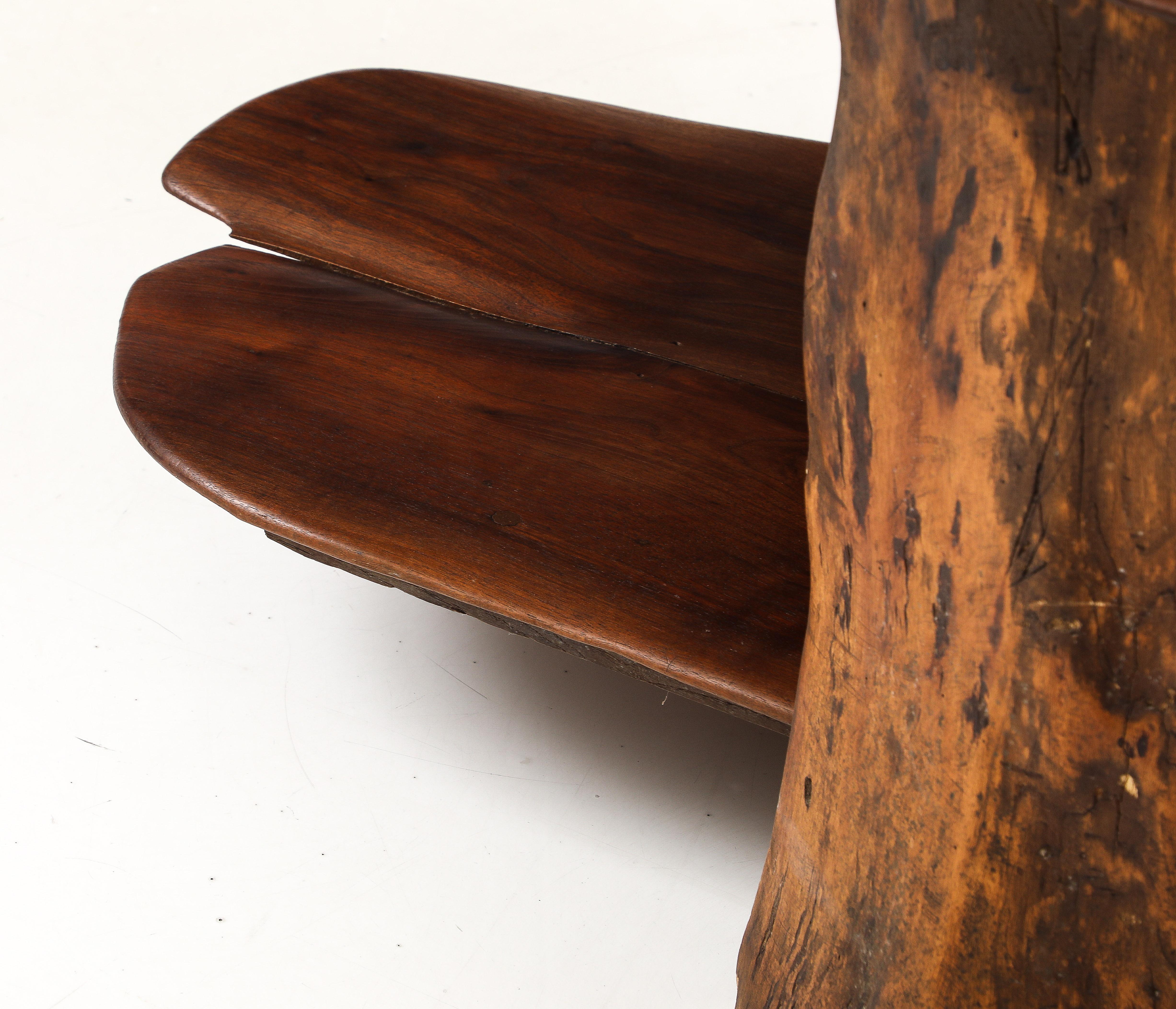 Brutalist Free Form Hand Made Mid Century Walnut Two Tier Coffee Table, France, 1950's