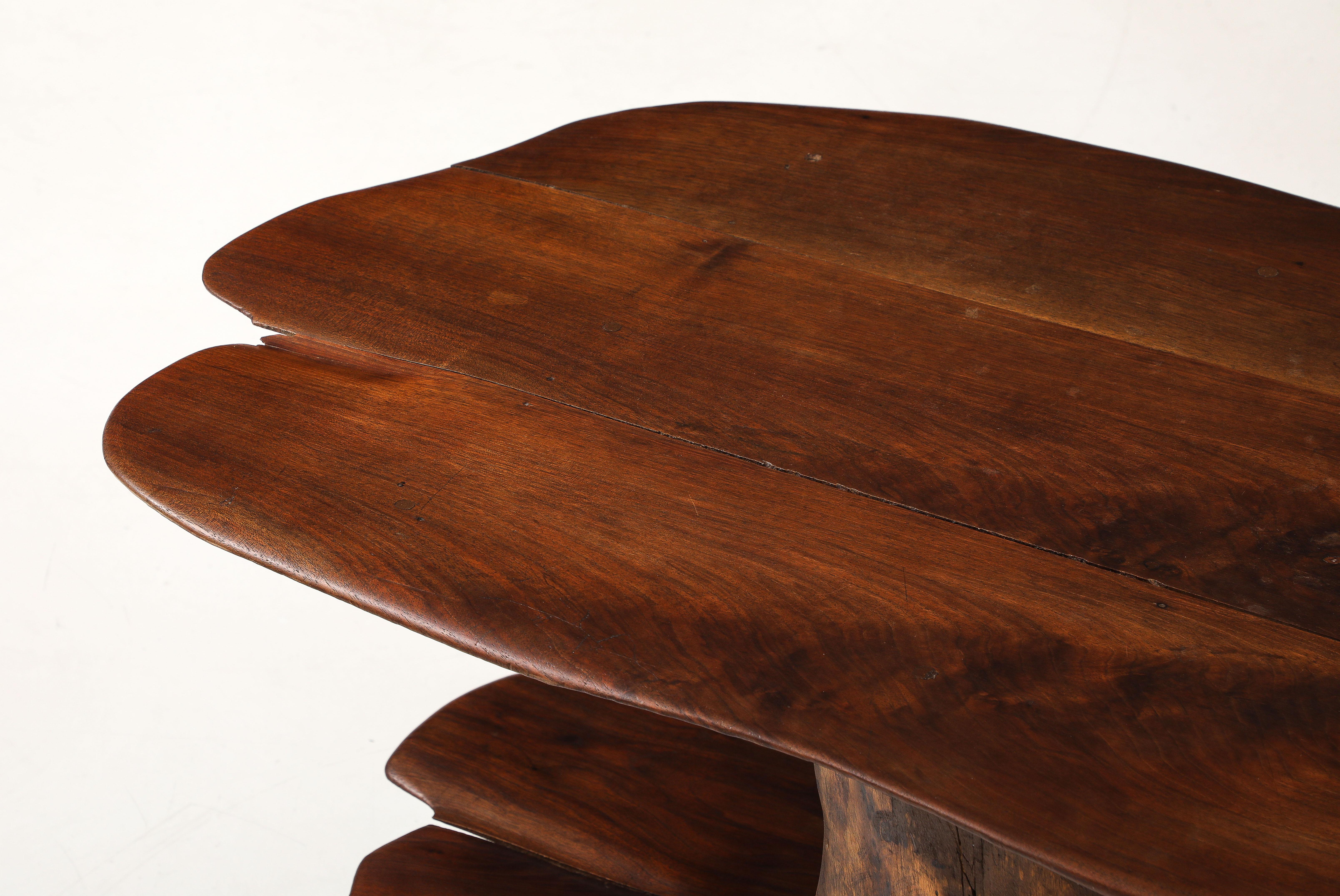 French Free Form Hand Made Mid Century Walnut Two Tier Coffee Table, France, 1950's