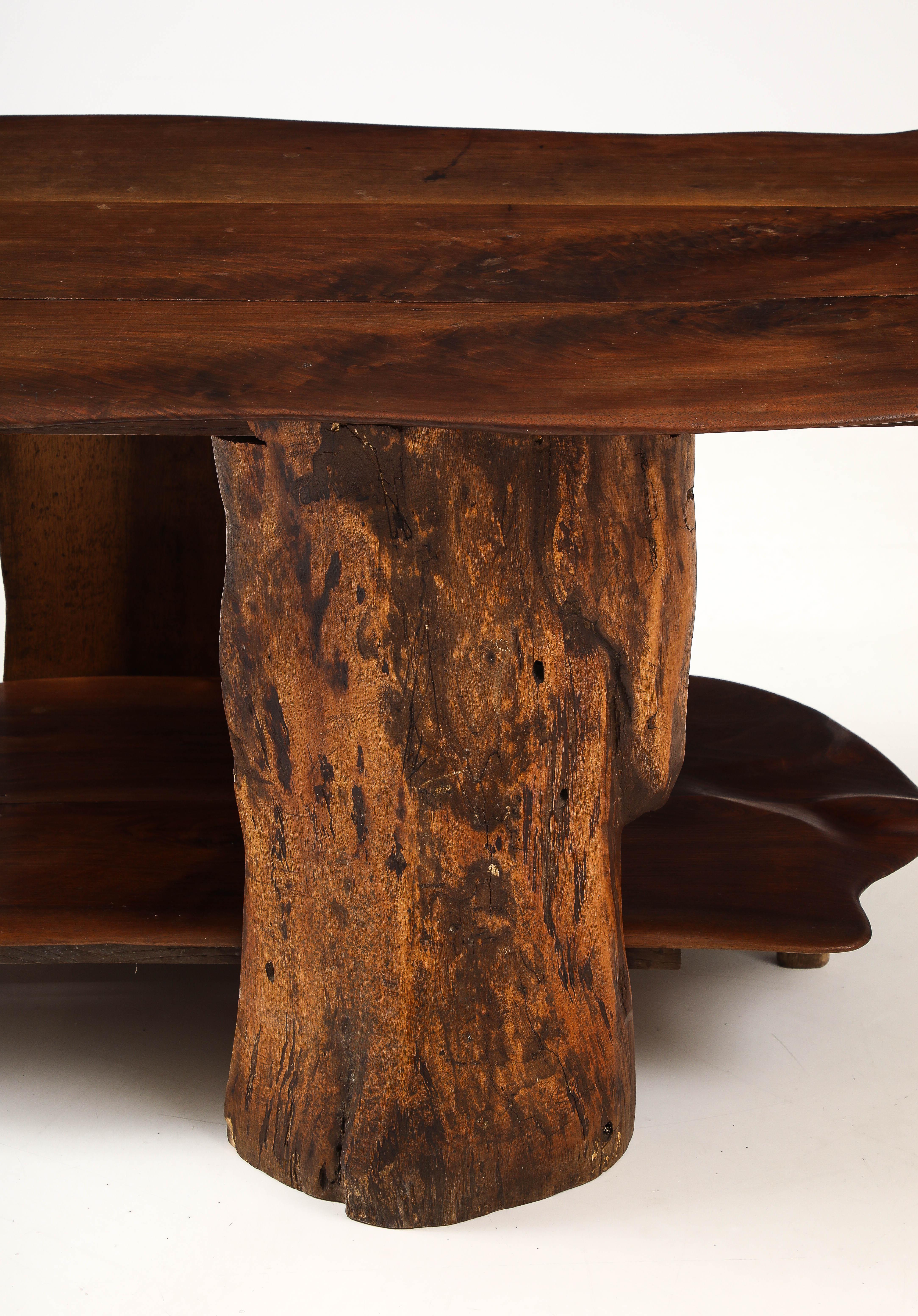 Free Form Hand Made Mid Century Walnut Two Tier Coffee Table, France, 1950's In Good Condition In Brooklyn, NY