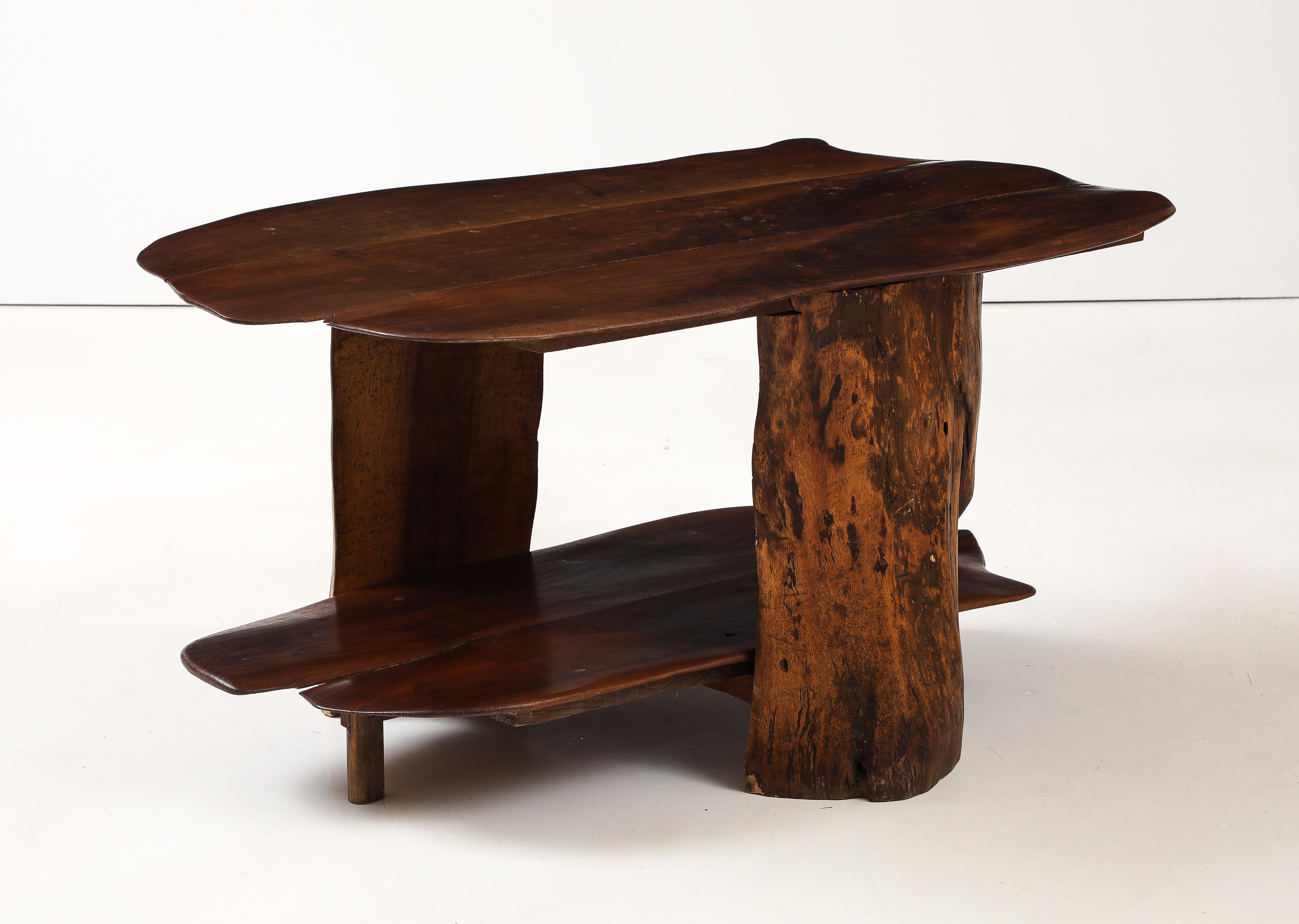 Mid-20th Century Free Form Hand Made Mid Century Walnut Two Tier Coffee Table, France, 1950's