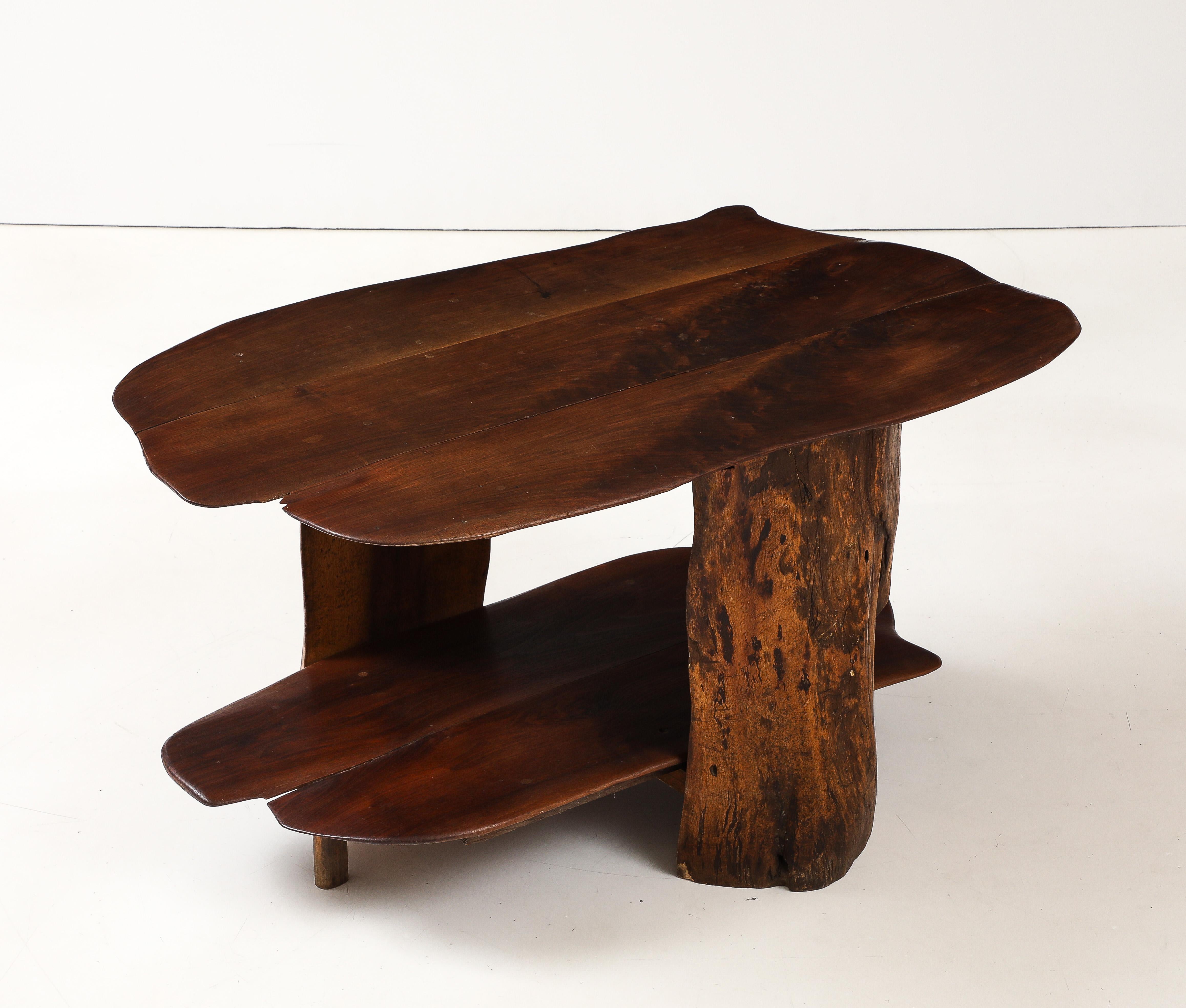 Free Form Hand Made Mid Century Walnut Two Tier Coffee Table, France, 1950's 1