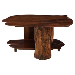 Free Form Hand Made Mid Century Walnut Two Tier Coffee Table, France, 1950's