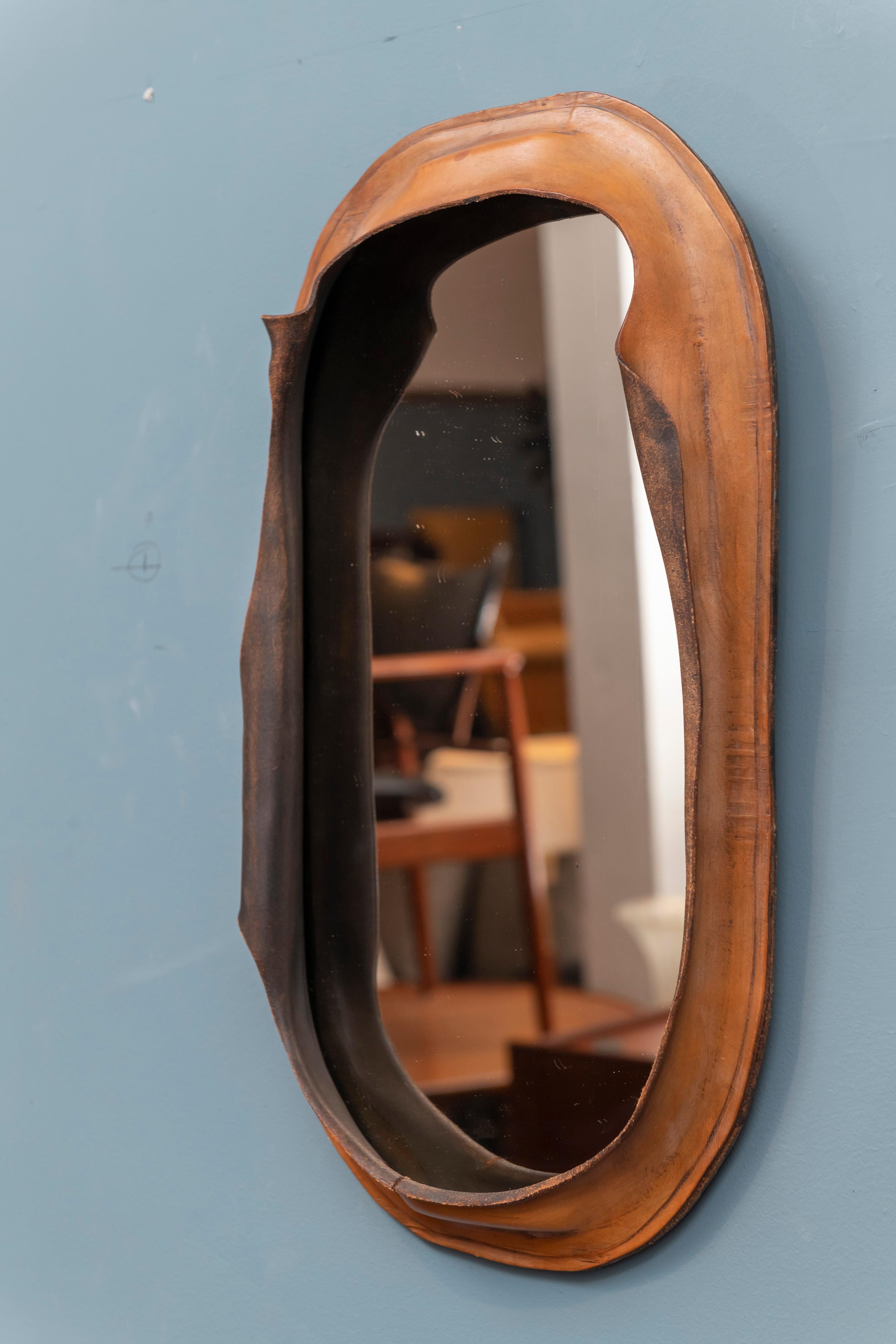 Free Form Leather Wall Mirror In Good Condition In San Francisco, CA