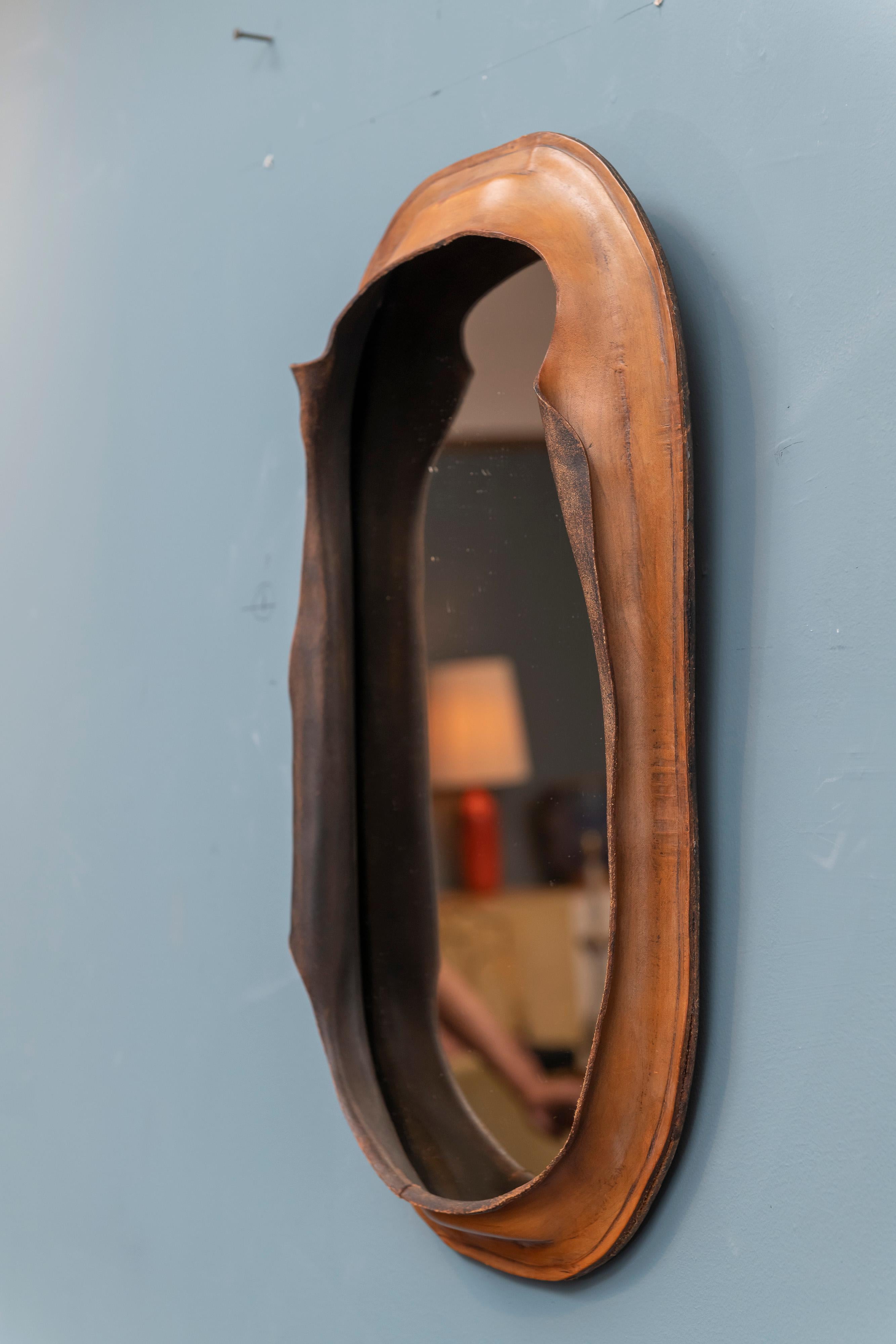 Late 20th Century Free Form Leather Wall Mirror