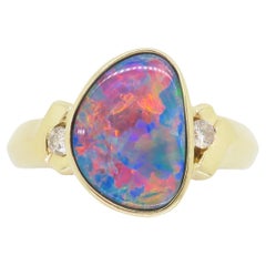 Free Form Natural Opal and Diamond Ring