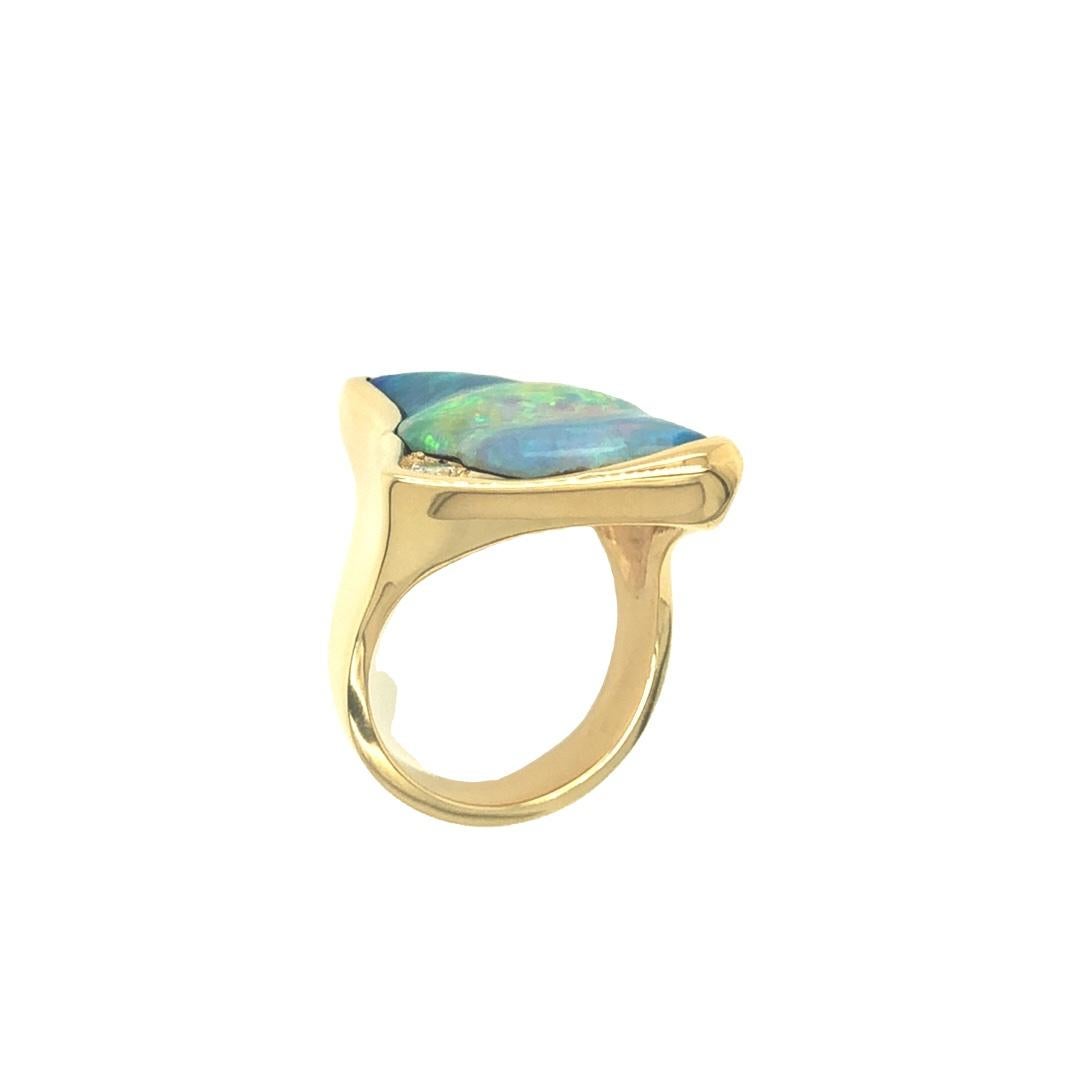 Free Form Opal and Diamond Statement Cocktail Ring 18K Yellow Gold For Sale 5