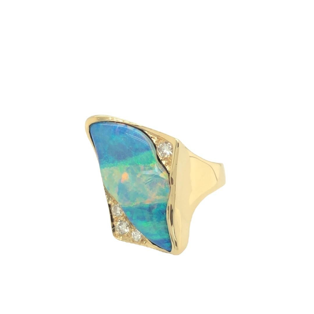 Mixed Cut Free Form Opal and Diamond Statement Cocktail Ring 18K Yellow Gold For Sale
