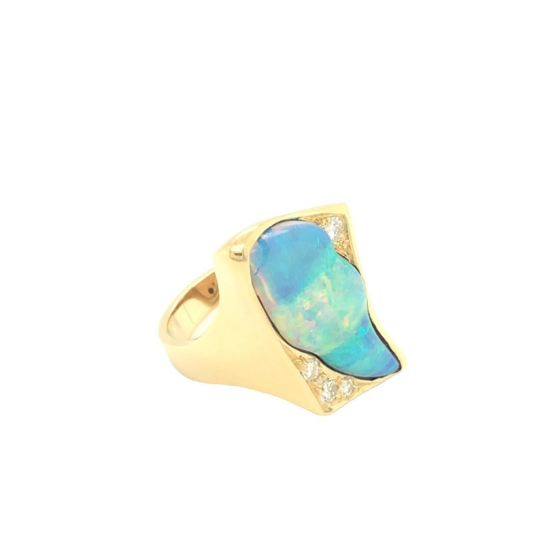 Free Form Opal and Diamond Statement Cocktail Ring 18K Yellow Gold For Sale 4