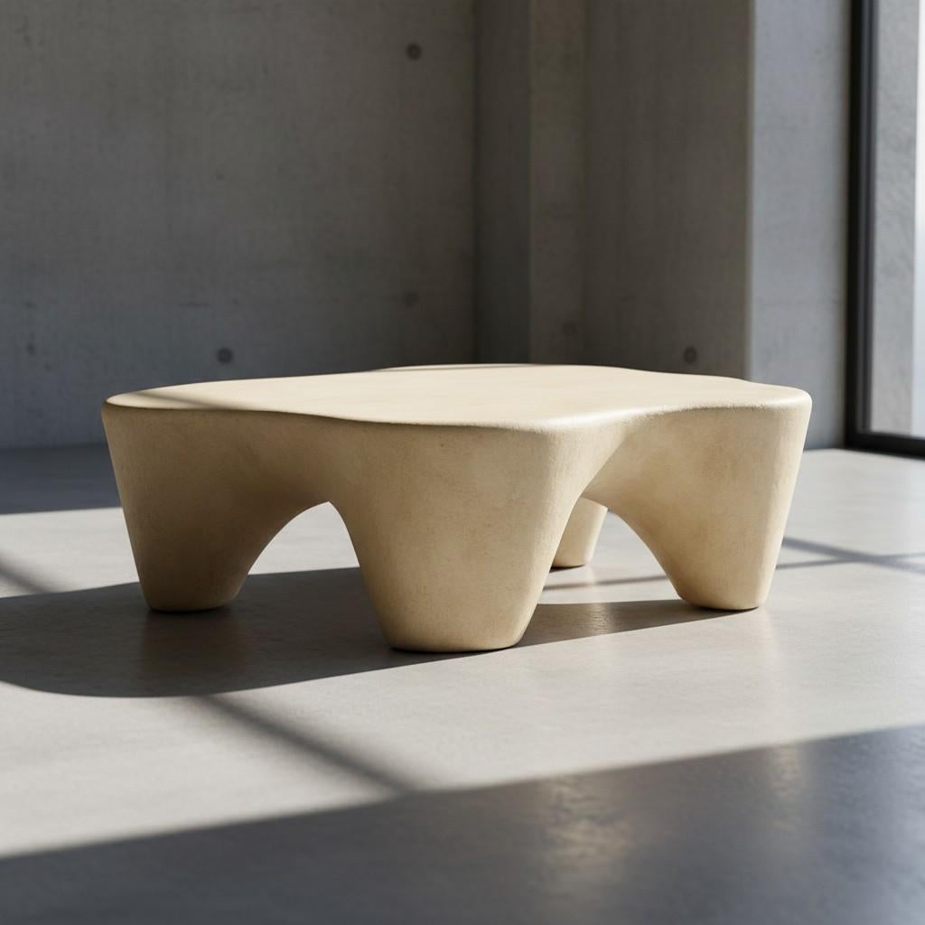 Fait main Table basse design Free Form Organic en finition plâtre vieilli en vente