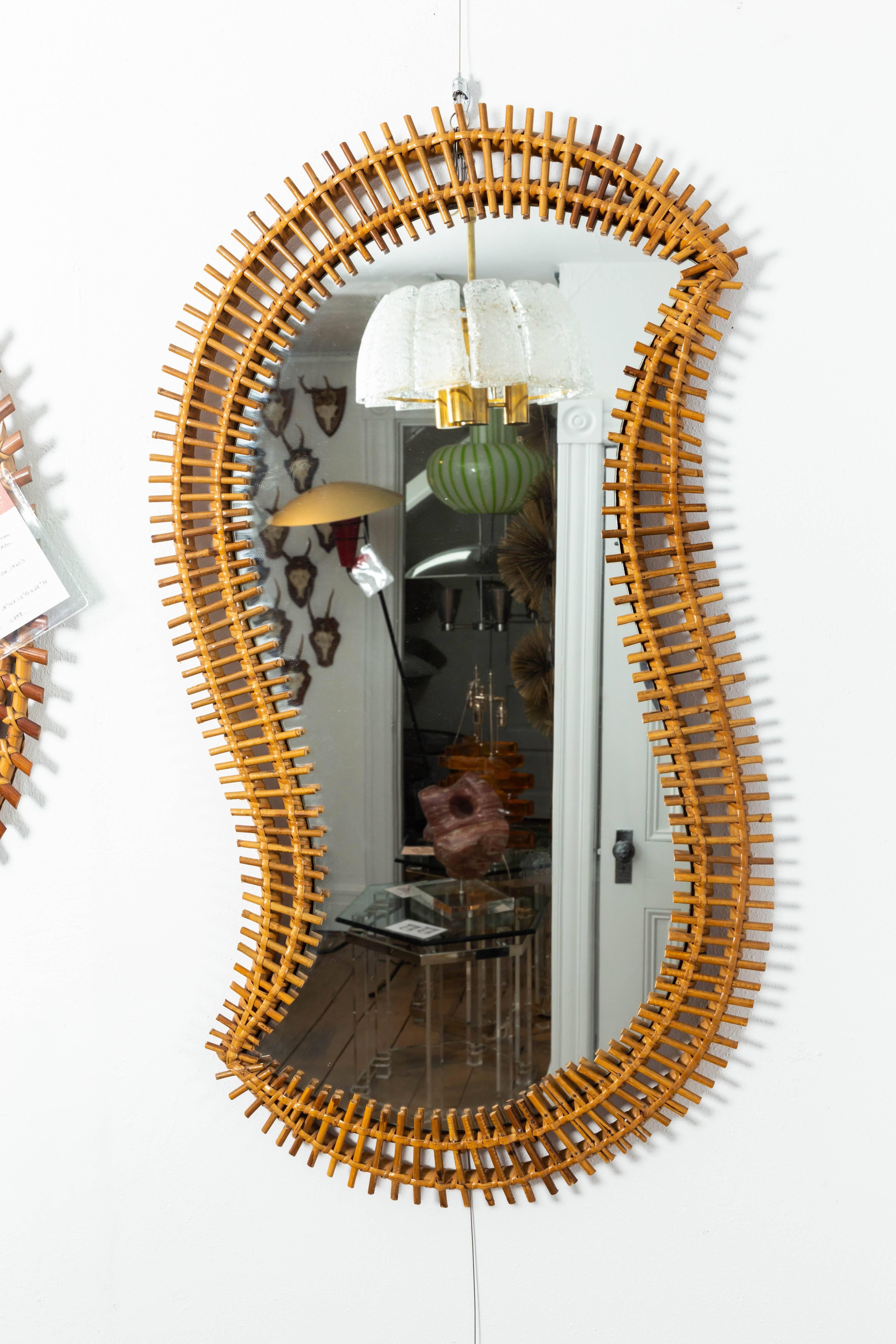 Mid-Century Modern Free-Form Rattan Surround Mirror