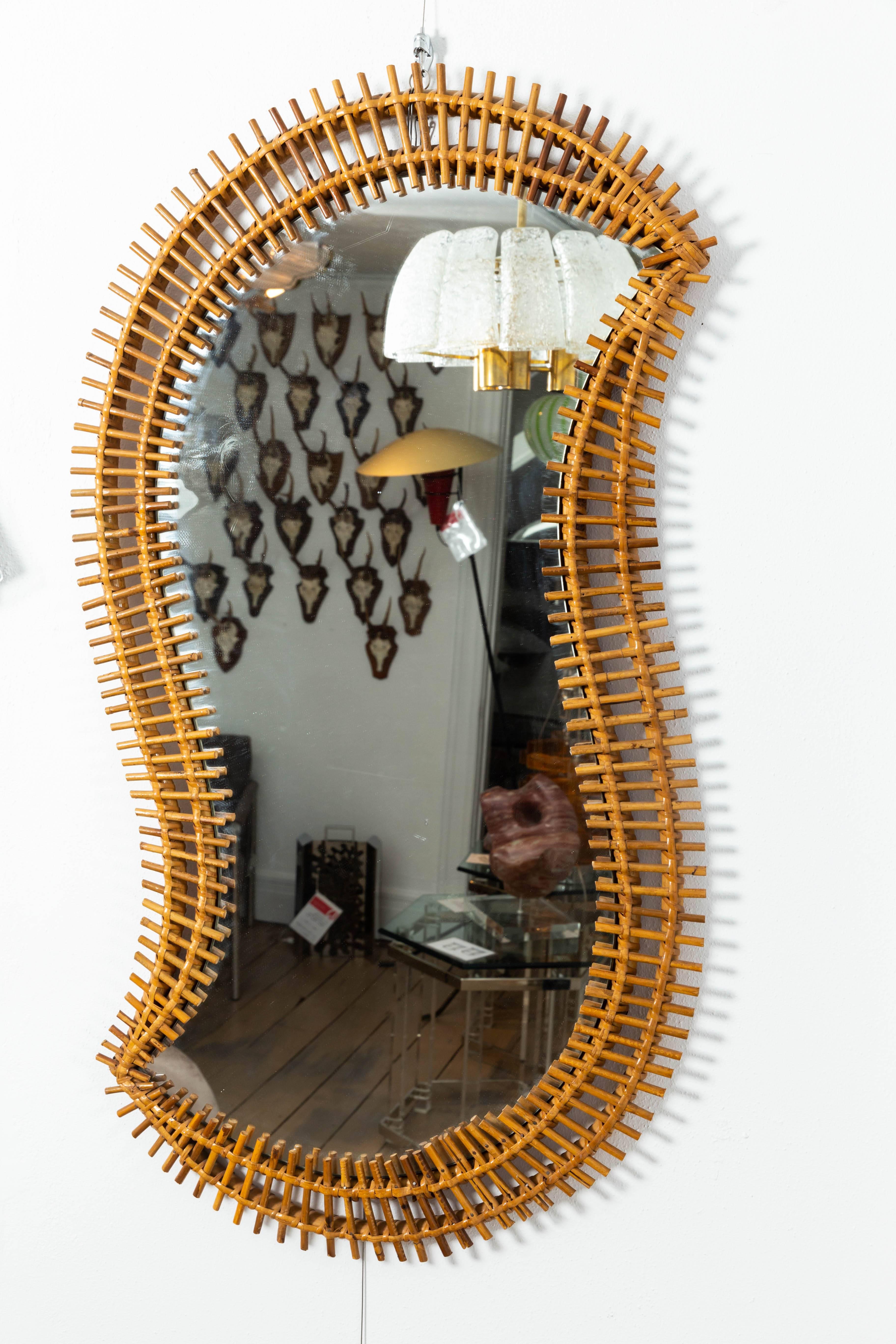 Italian Free-Form Rattan Surround Mirror