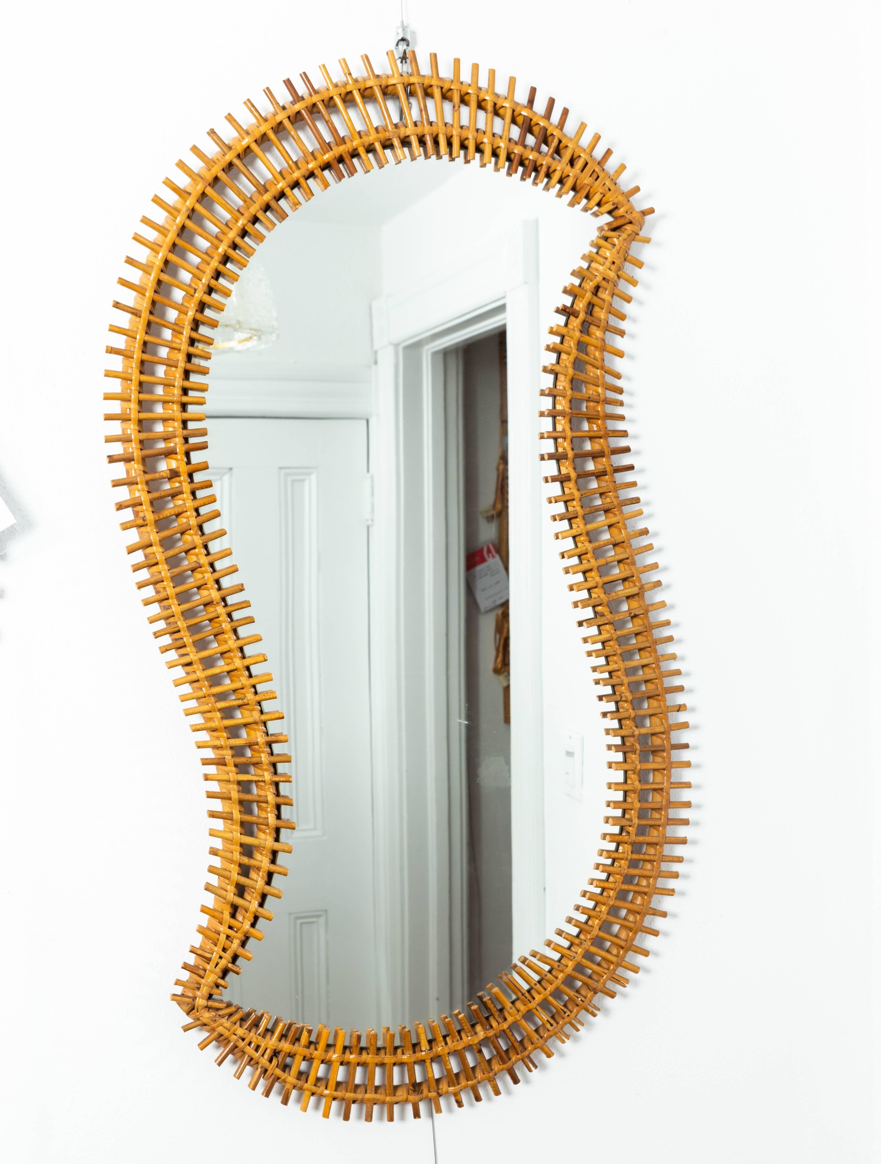 Free-Form Rattan Surround Mirror In Excellent Condition In Bridgehampton, NY