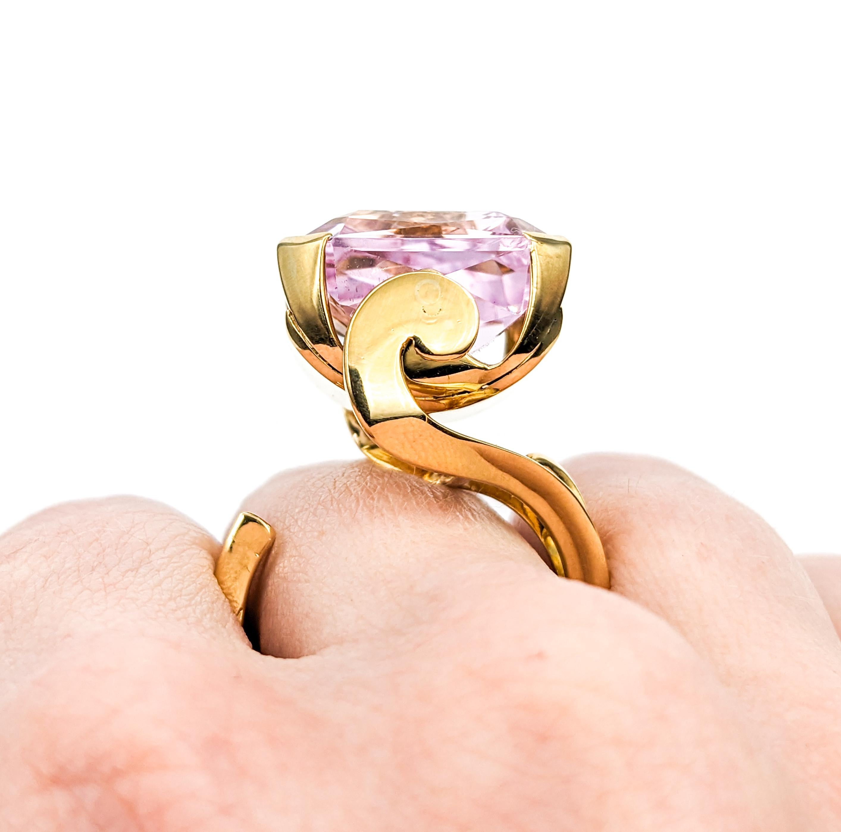 Modern Free Form Rotating 20ct Kunzite Ring in 18k Yellow Gold For Sale