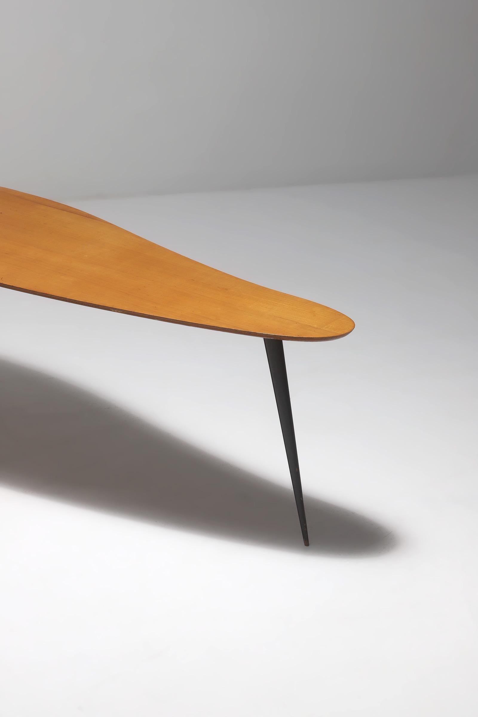 Wood Free Form Shaped Coffee Table, 1950s