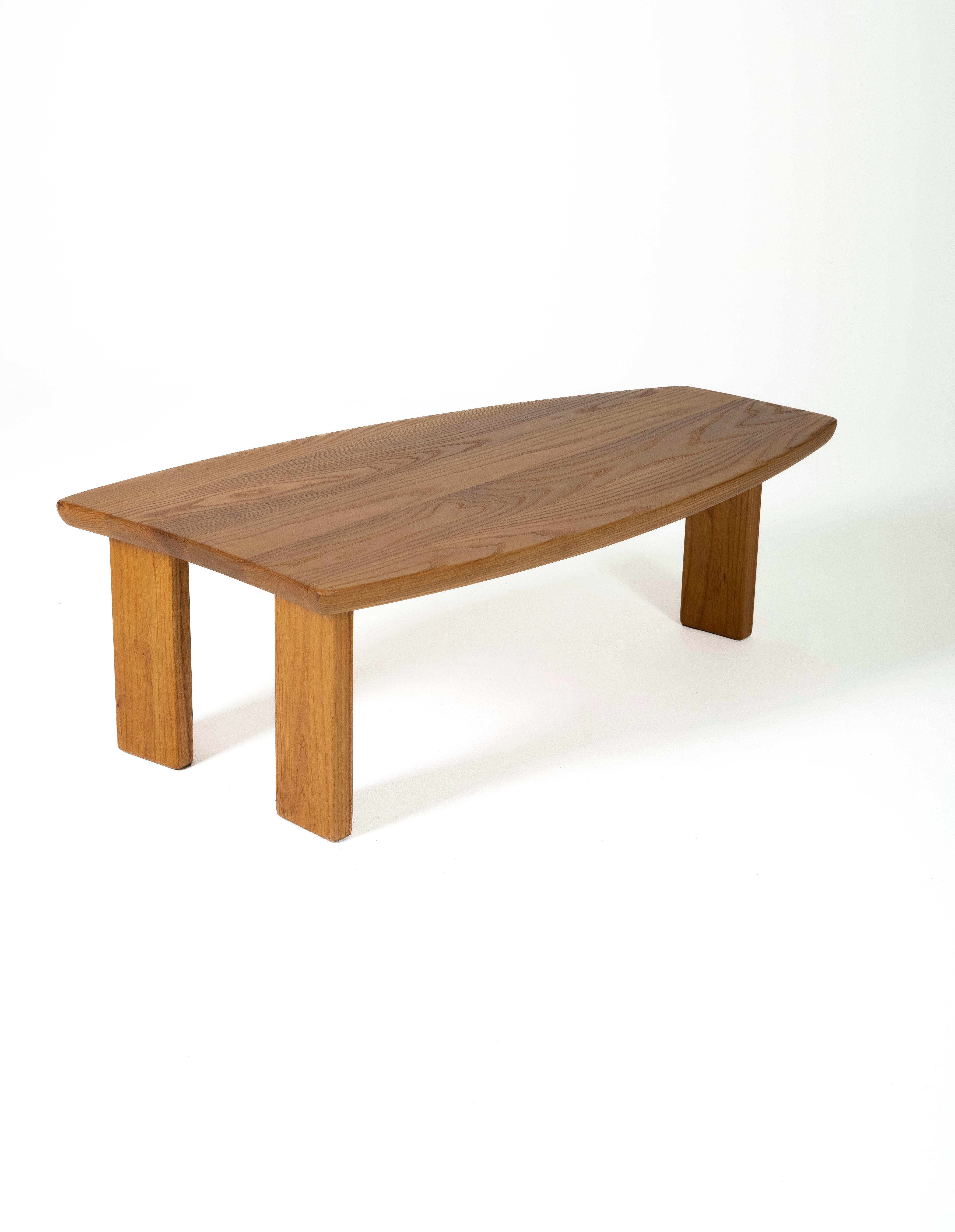 French Free Form Solid Elm Coffee Table