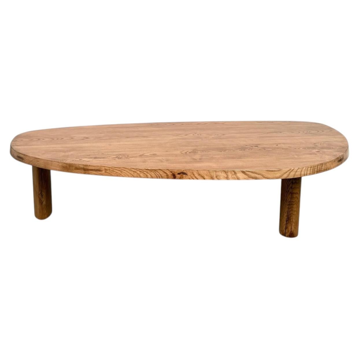 Free-form solid oak coffee table, France, 1950s