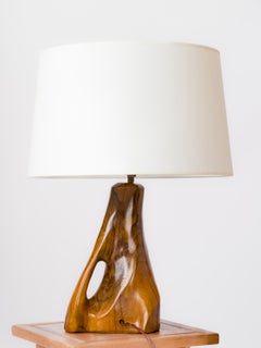 Free-form Table Lamp in Olive Wood with a Handle - France 1970's
