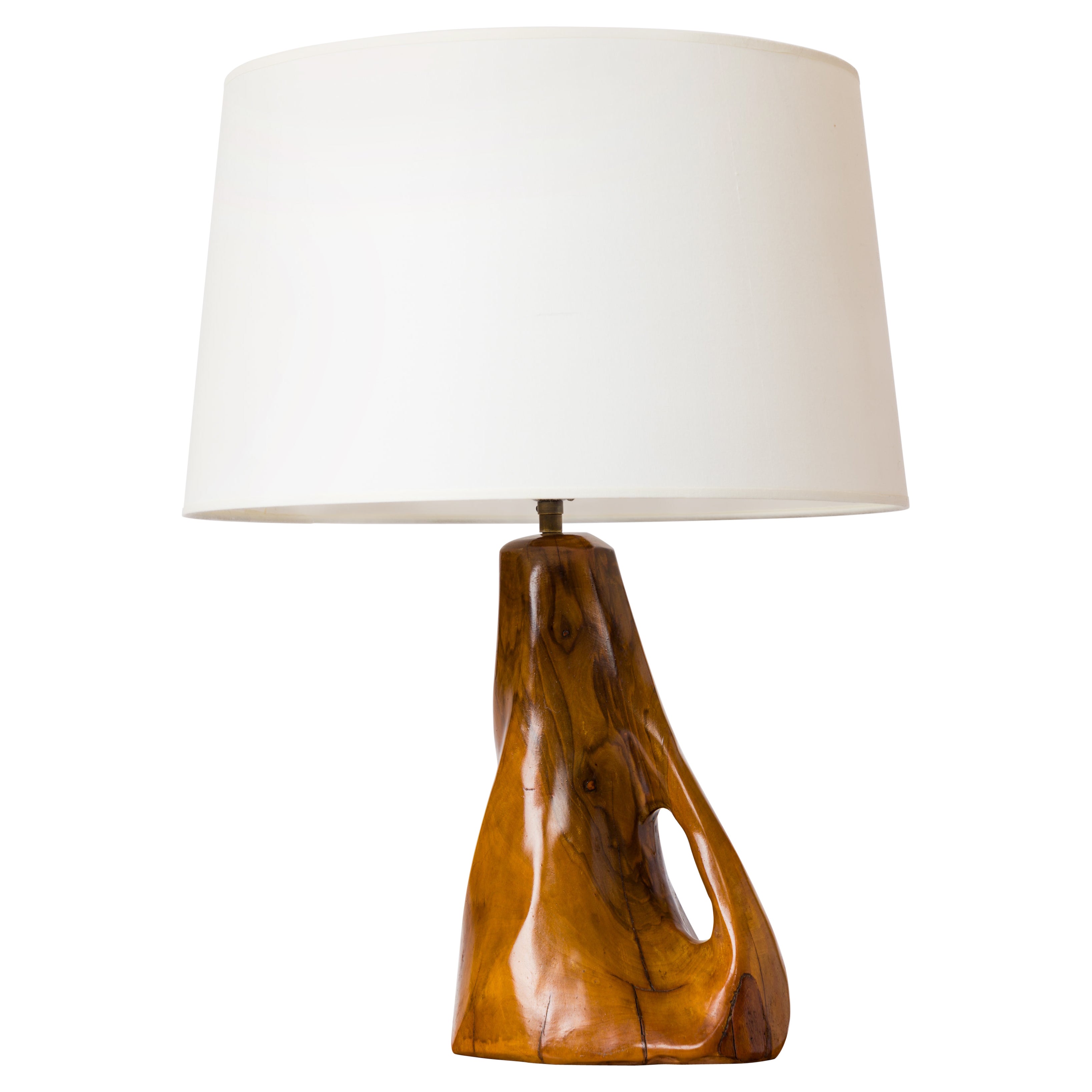 Free-form Table Lamp in Olive Wood with a Handle - France 1970's