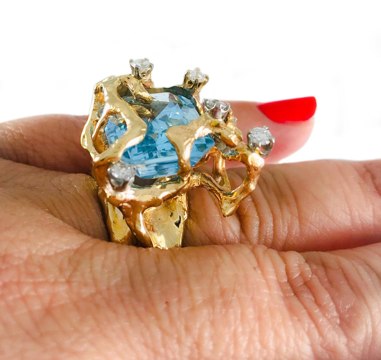 Taglio smeraldo Anello da cocktail in topazio a forma libera in vendita