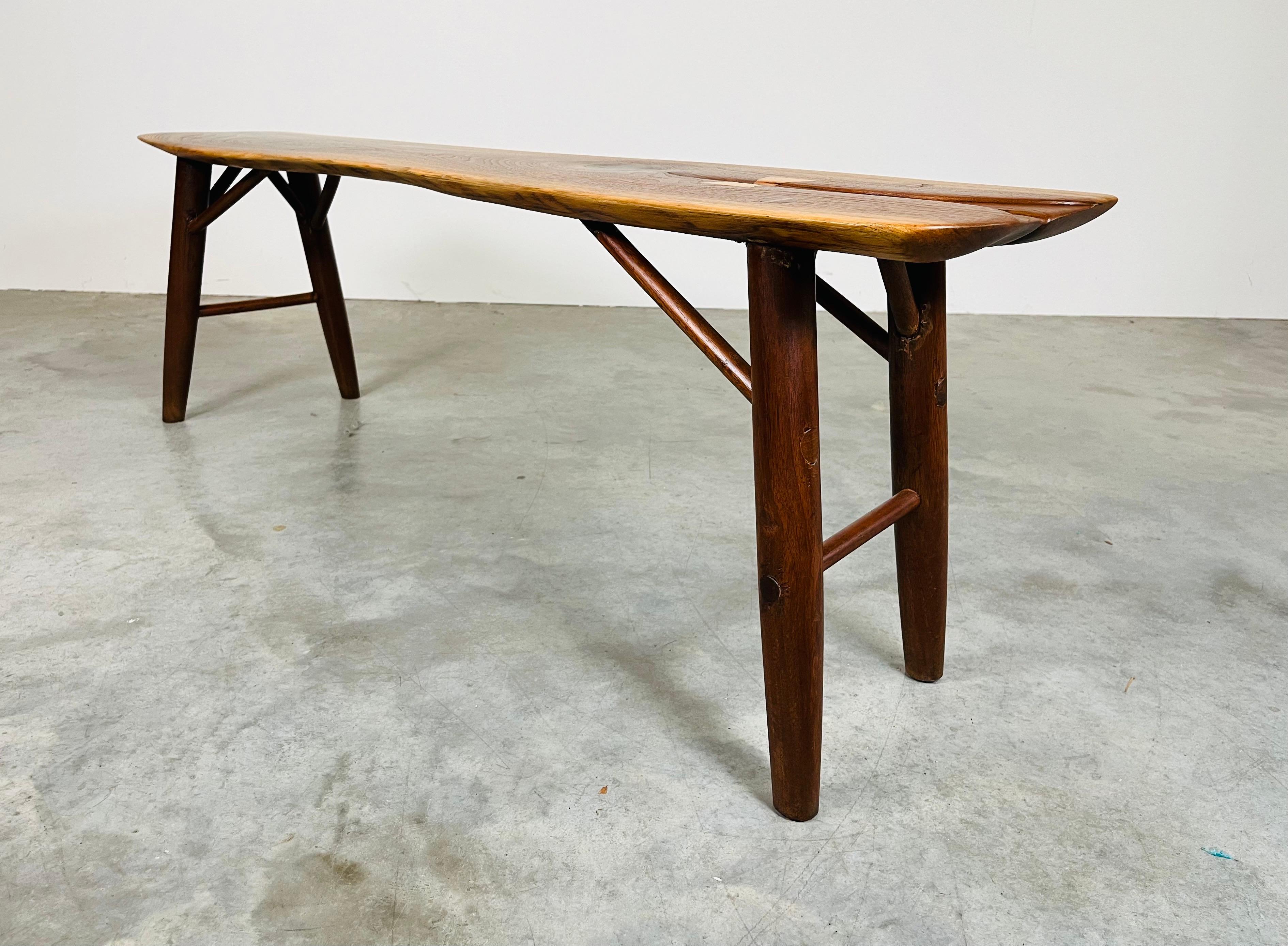 American Free-Form Walnut Bench By Herbert Millstone After Phillip Lloyd Powell For Sale