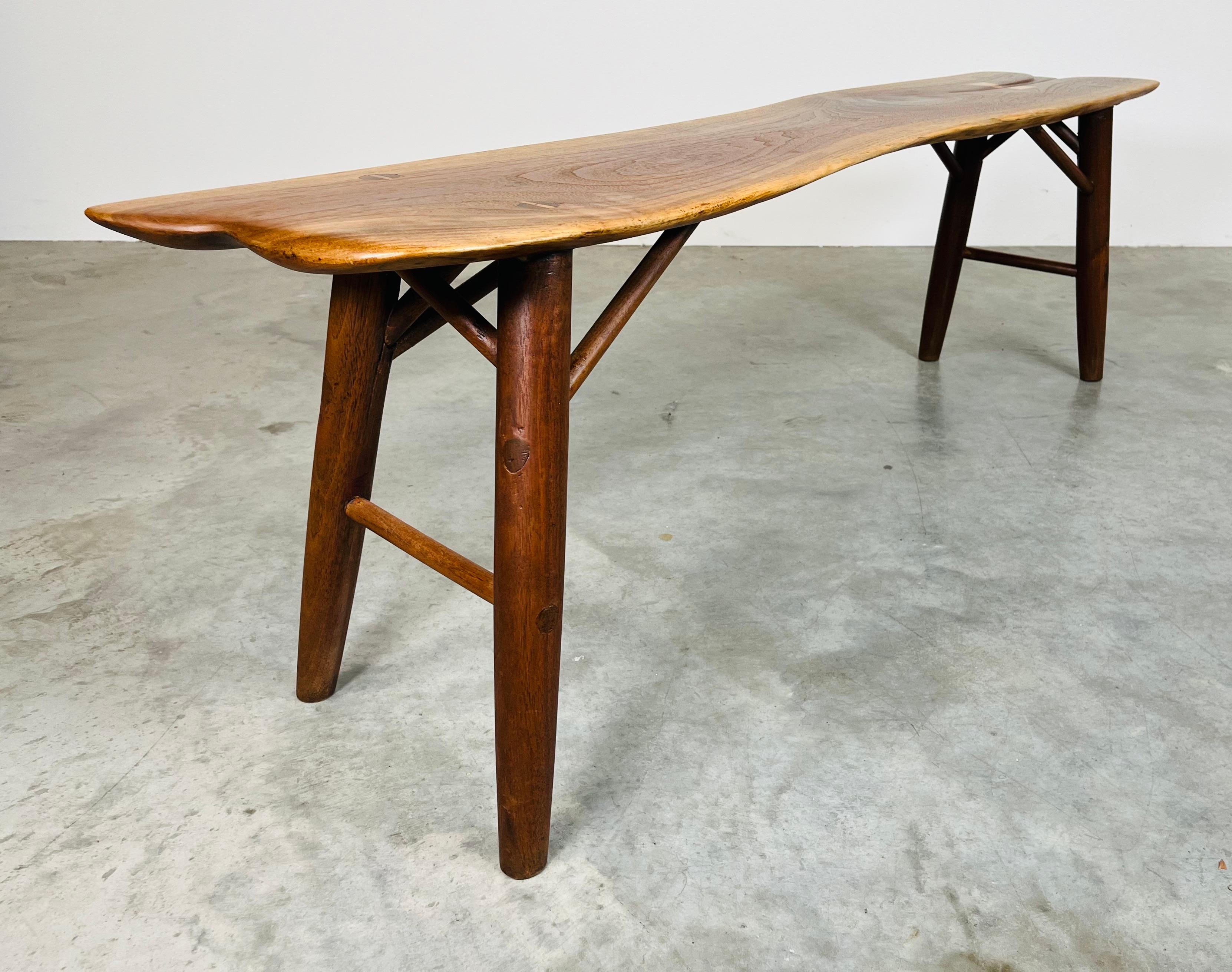 Hand-Carved Free-Form Walnut Bench By Herbert Millstone After Phillip Lloyd Powell For Sale