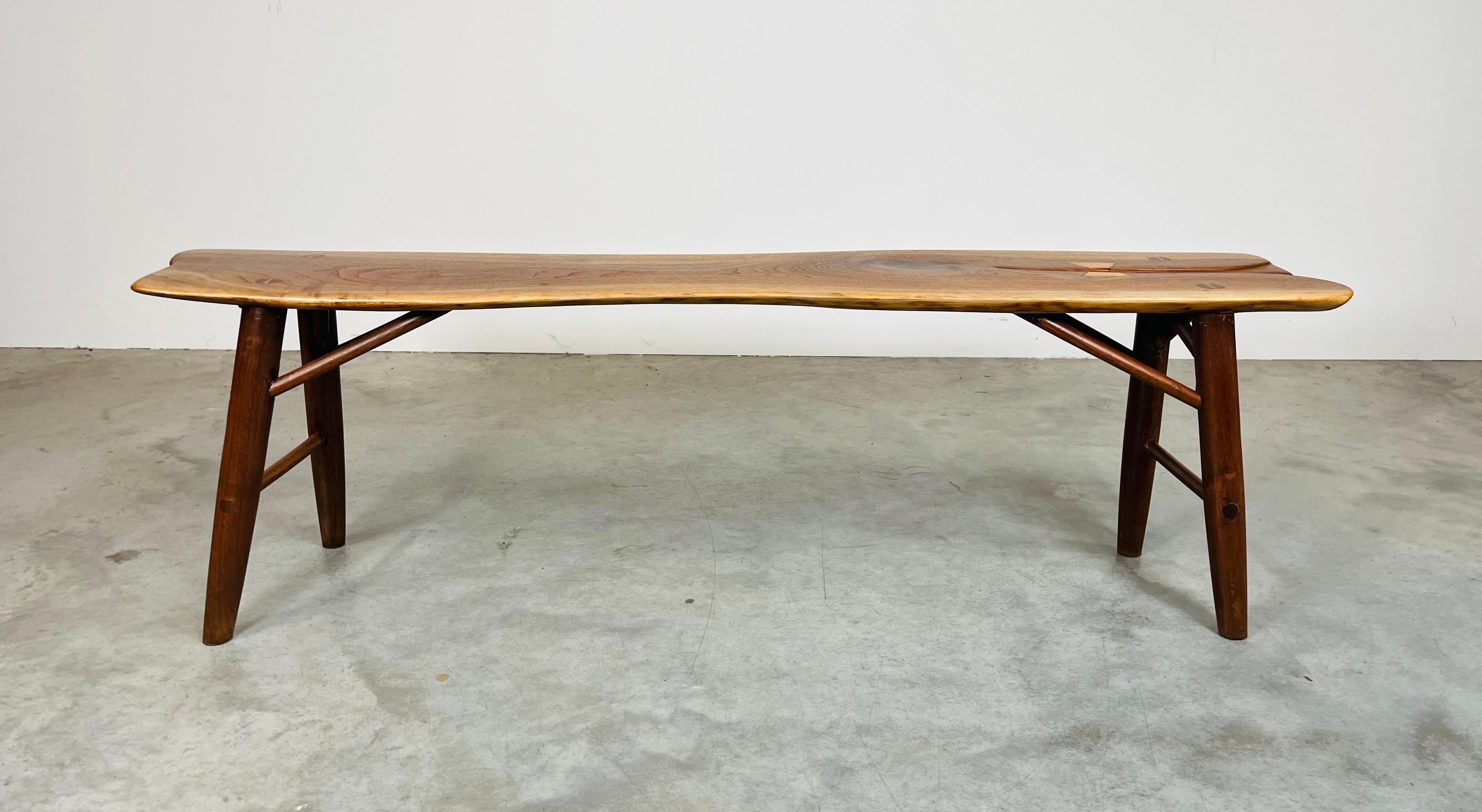 Free-Form Walnut Bench By Herbert Millstone After Phillip Lloyd Powell In Excellent Condition For Sale In Southampton, NJ
