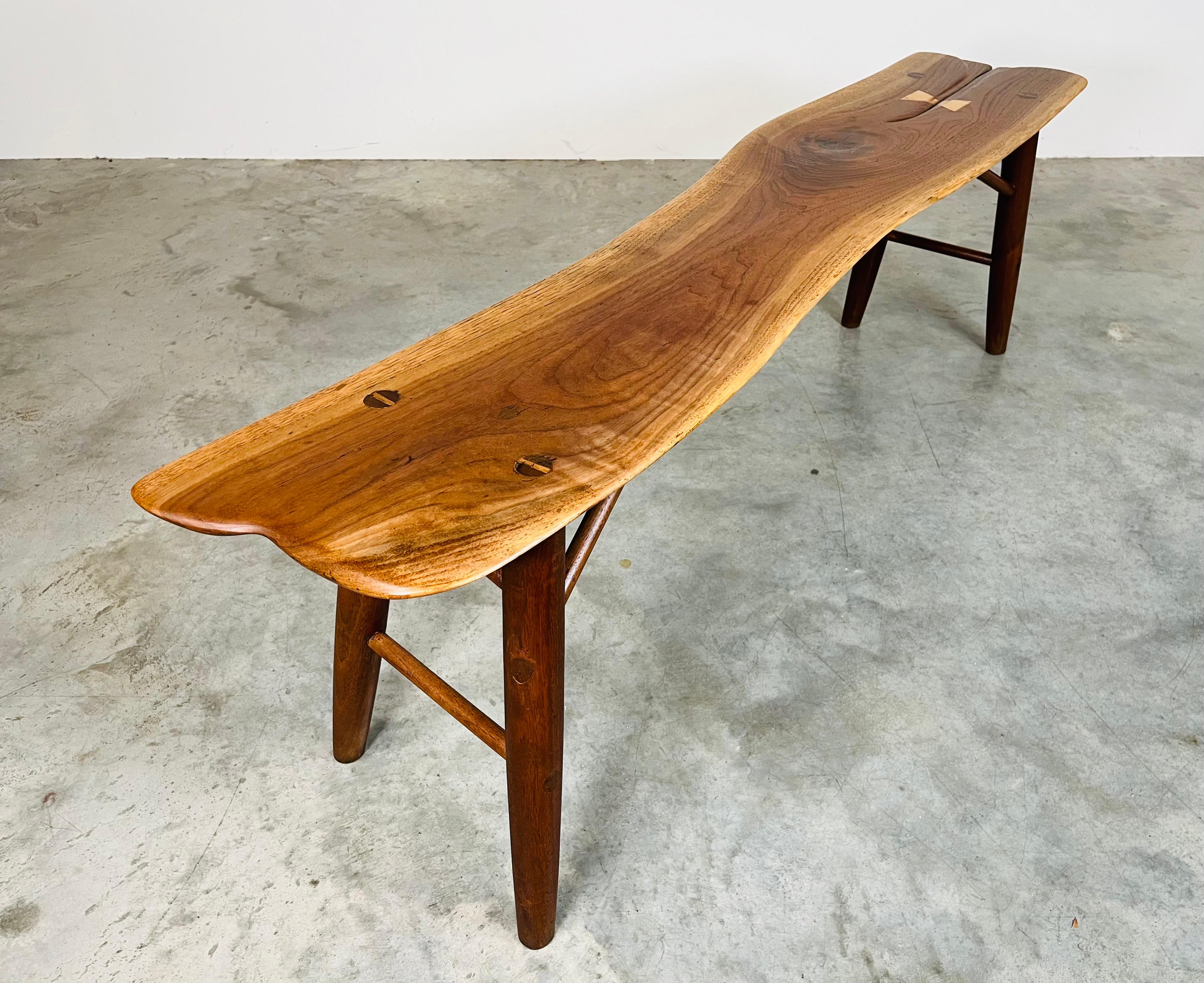 Ash Free-Form Walnut Bench By Herbert Millstone After Phillip Lloyd Powell For Sale