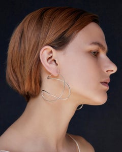 Free Form Wire Hoop Earrings, Silver Plated