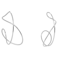 Free Form Wire Hoop Earrings, Silver Plated