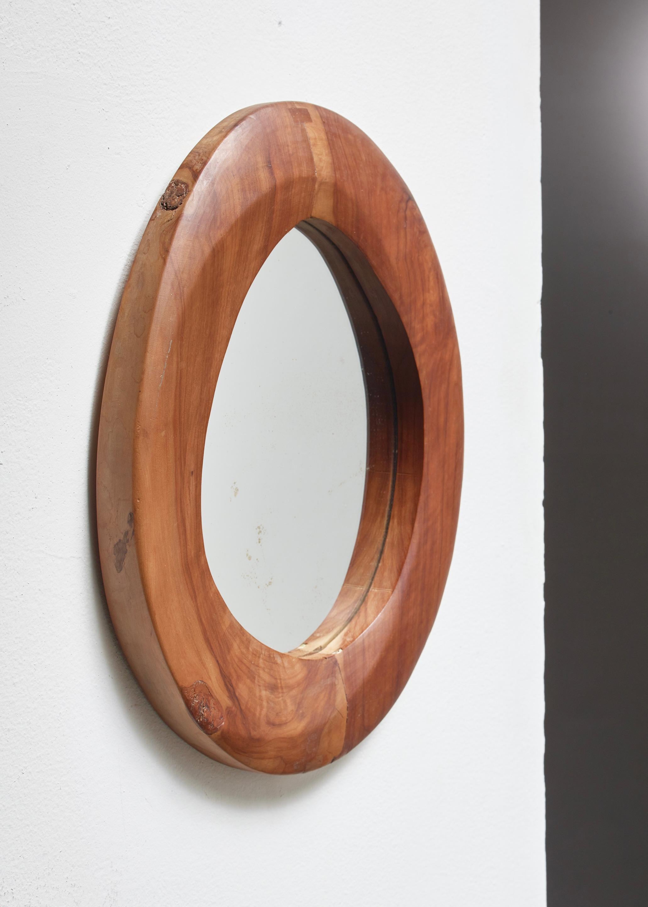 Arts and Crafts Free-Form Wooden Mirror, France, 1950s For Sale