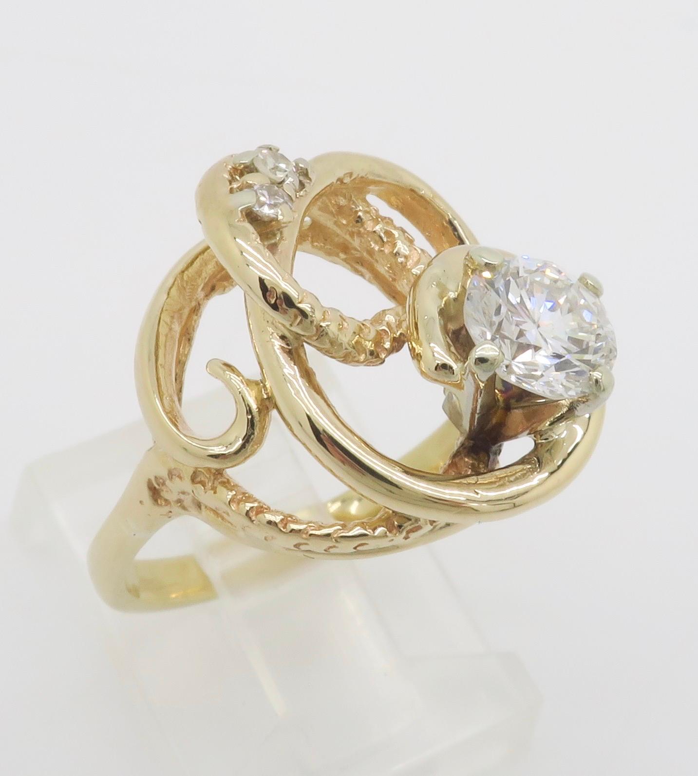 Free Form Yellow Gold Diamond Ring For Sale 10