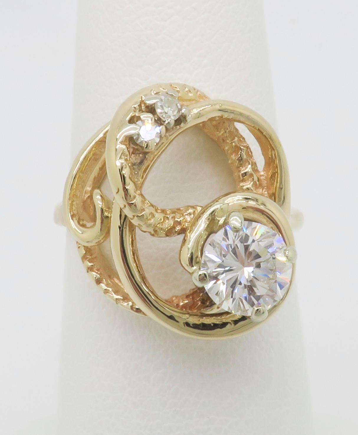 Free Form Yellow Gold Diamond Ring In Excellent Condition For Sale In Webster, NY