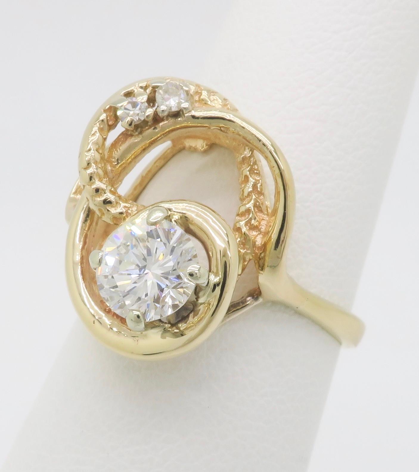 Women's Free Form Yellow Gold Diamond Ring For Sale