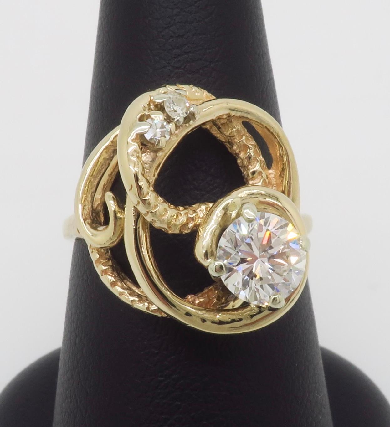 Free Form Yellow Gold Diamond Ring For Sale 2