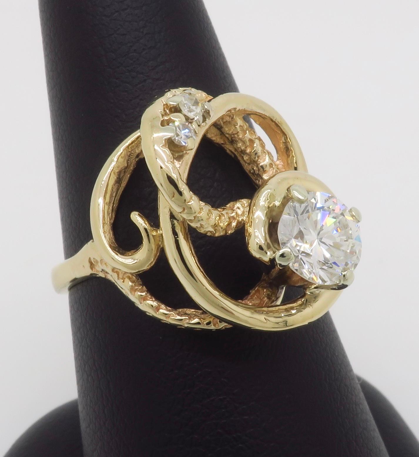 Free Form Yellow Gold Diamond Ring For Sale 4