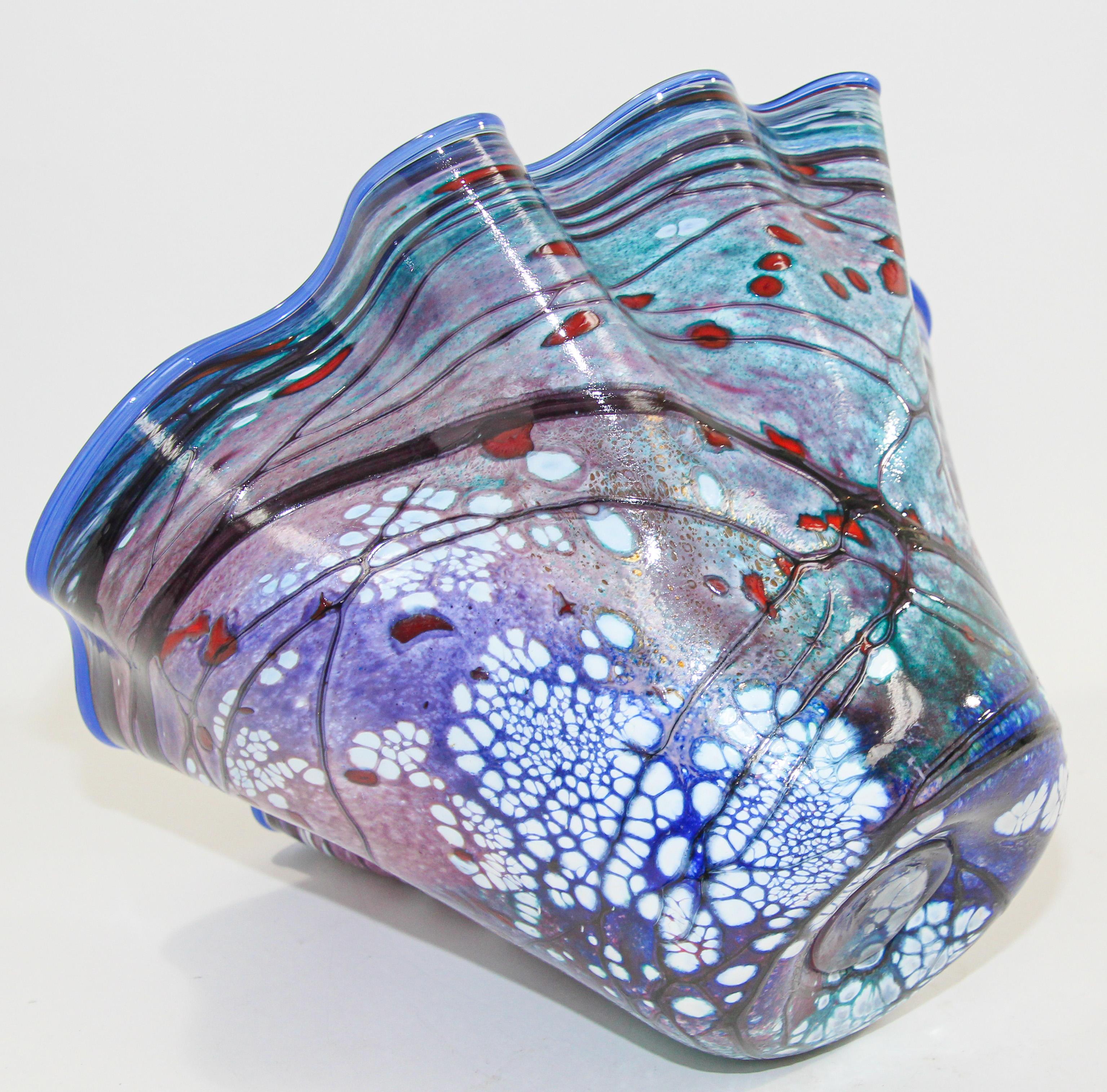 Free Organic Form Signed Blown Art Glass Vase by Bill Kasper 2
