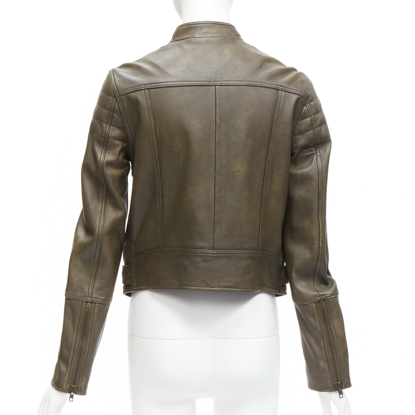 Women's FREE PEOPLE Fenix olive brown washed lambskin leather zip biker jacket XS For Sale