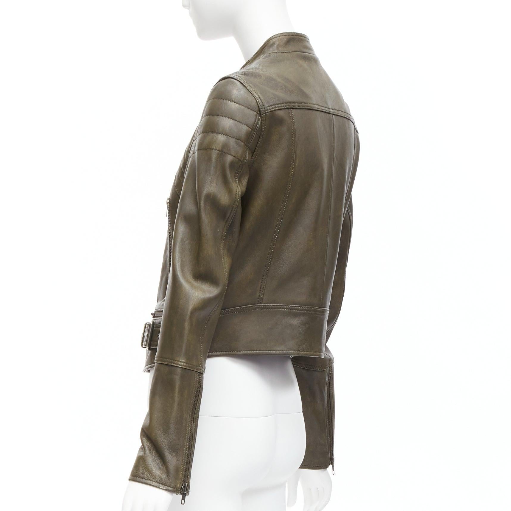 FREE PEOPLE Fenix olive brown washed lambskin leather zip biker jacket XS For Sale 1