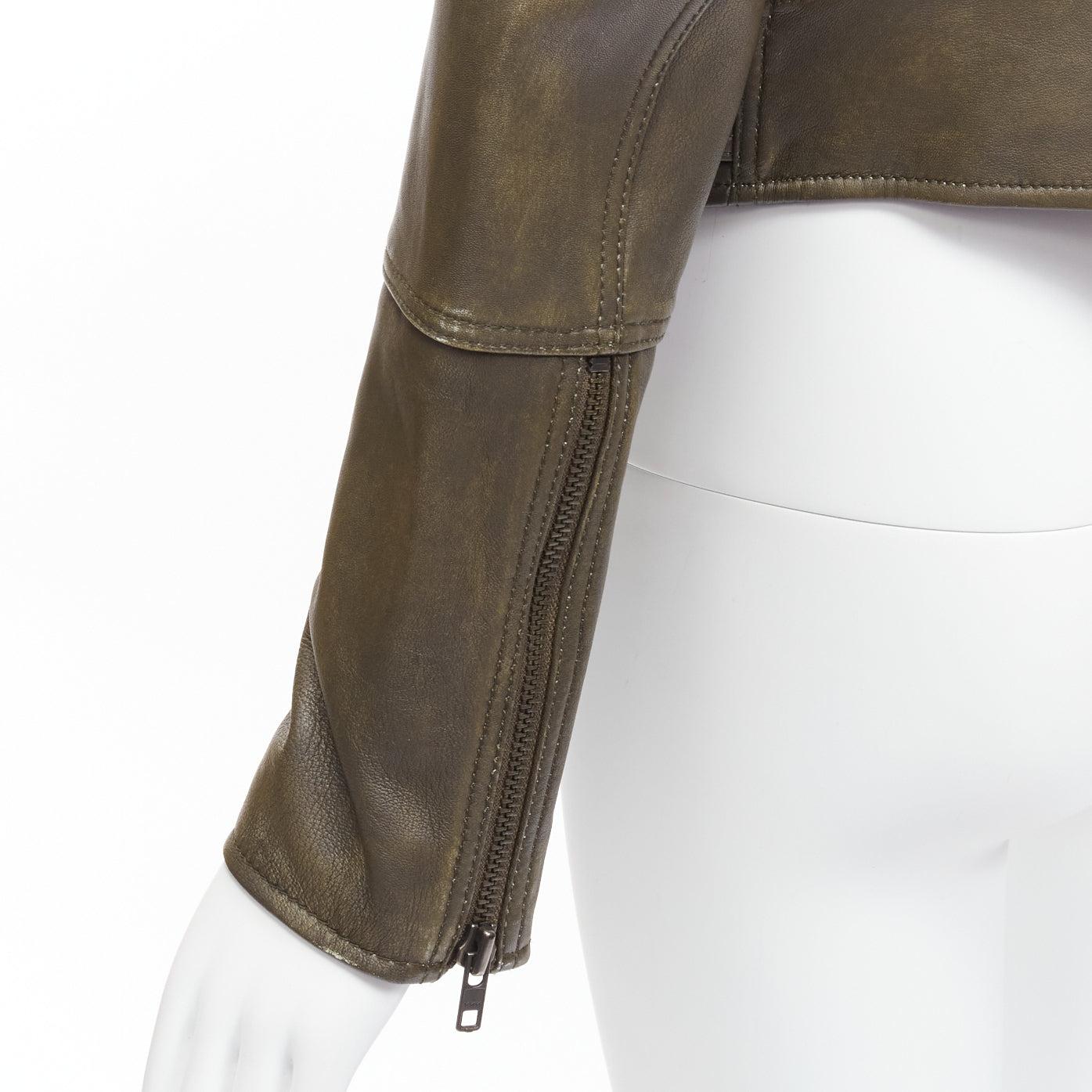 FREE PEOPLE Fenix olive brown washed lambskin leather zip biker jacket XS For Sale 2