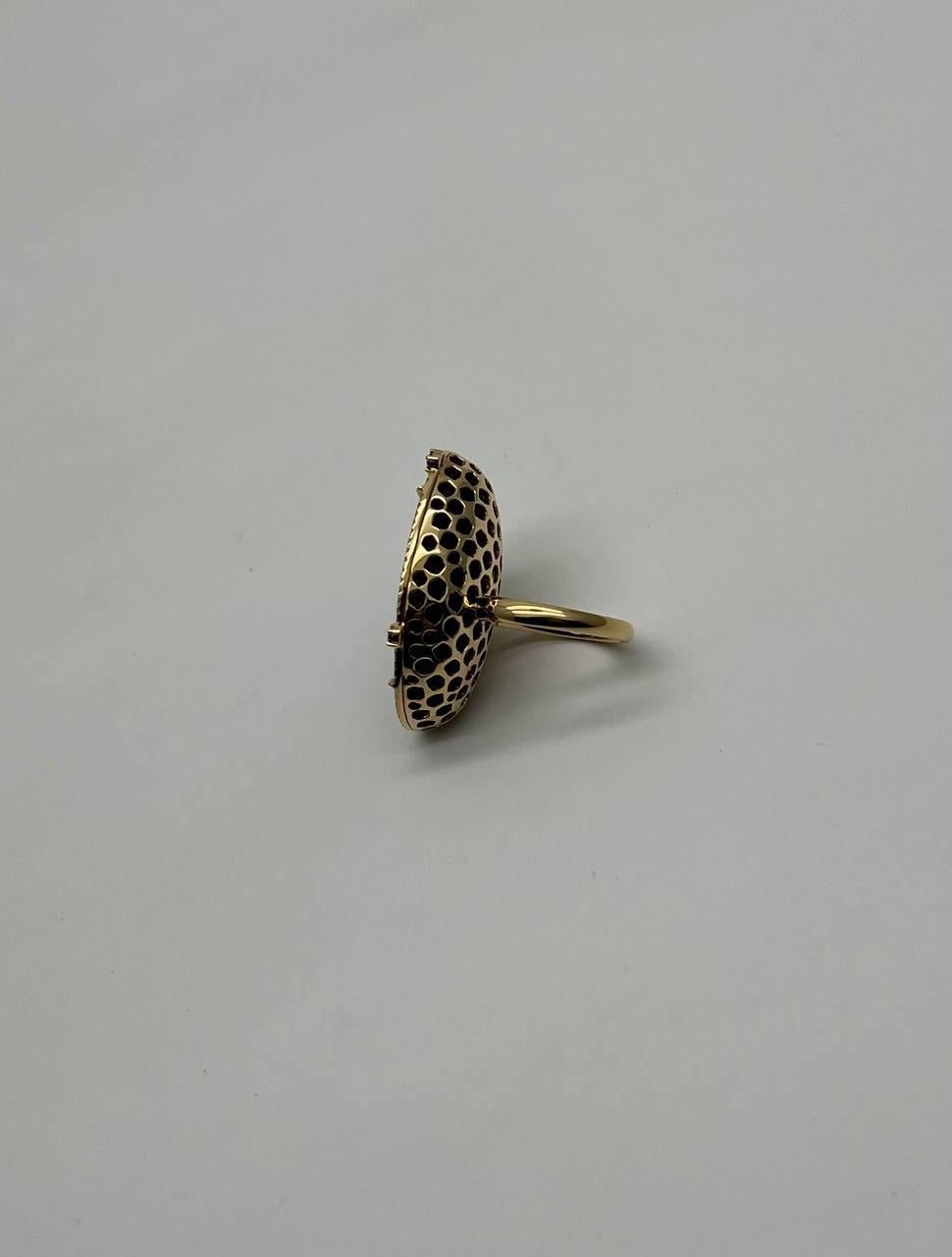 Free Shape Black Blue Crystal Quartz Druzi Diamonds Halo 18K Yellow Gold Ring For Sale 1