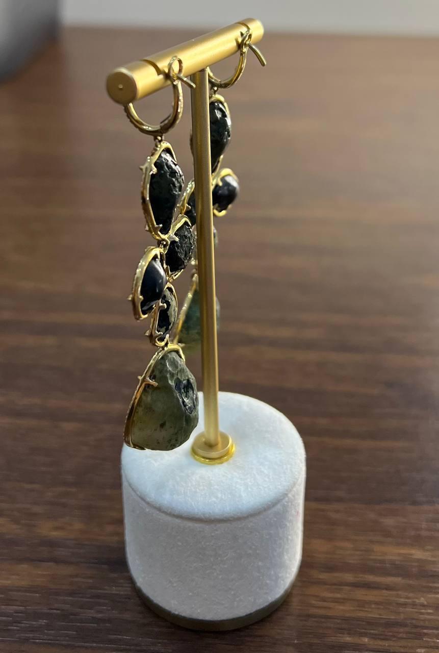 Free Shape Brown Grey Druzy Quartz Crystal Diamonds 18K Yellow Gold Earrings For Sale 7