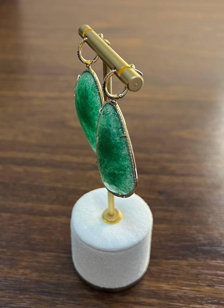 Free Shape Dark Green Aventurine 14K Gold Unique Statement Drop Earrings For Sale 5